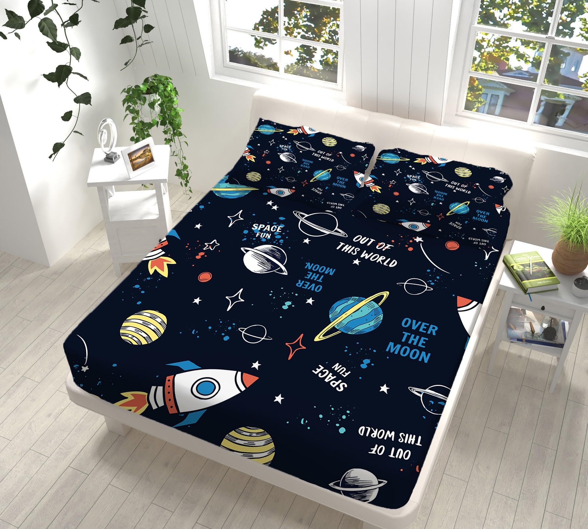 Sabanas 90x190 cm Infantil Planeta Cósmico Juego de Cama para Niños, Sabana Bajera Ajustable Moderna para Adolescentes y Infantil, Ropa de Cama para Casa Dormitorio