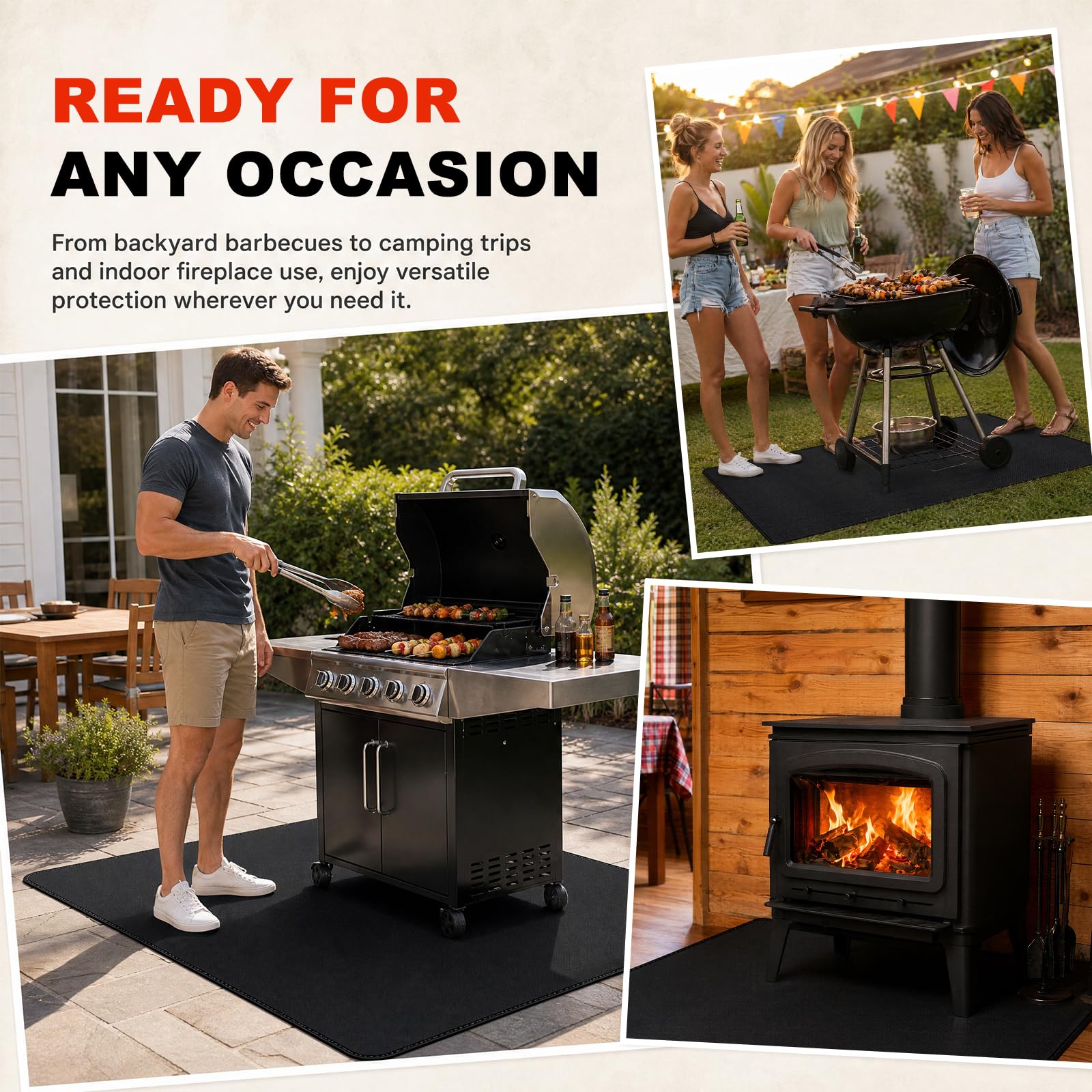 Alfombra Barbacoa Exterior Ignífuga 102 x 152 cm, Protector Suelo Silicona Doble Cara Impermeable, Estera de Protección Resistente al Calor para Barbacoas de Gas y Carbón, Camping, Patio