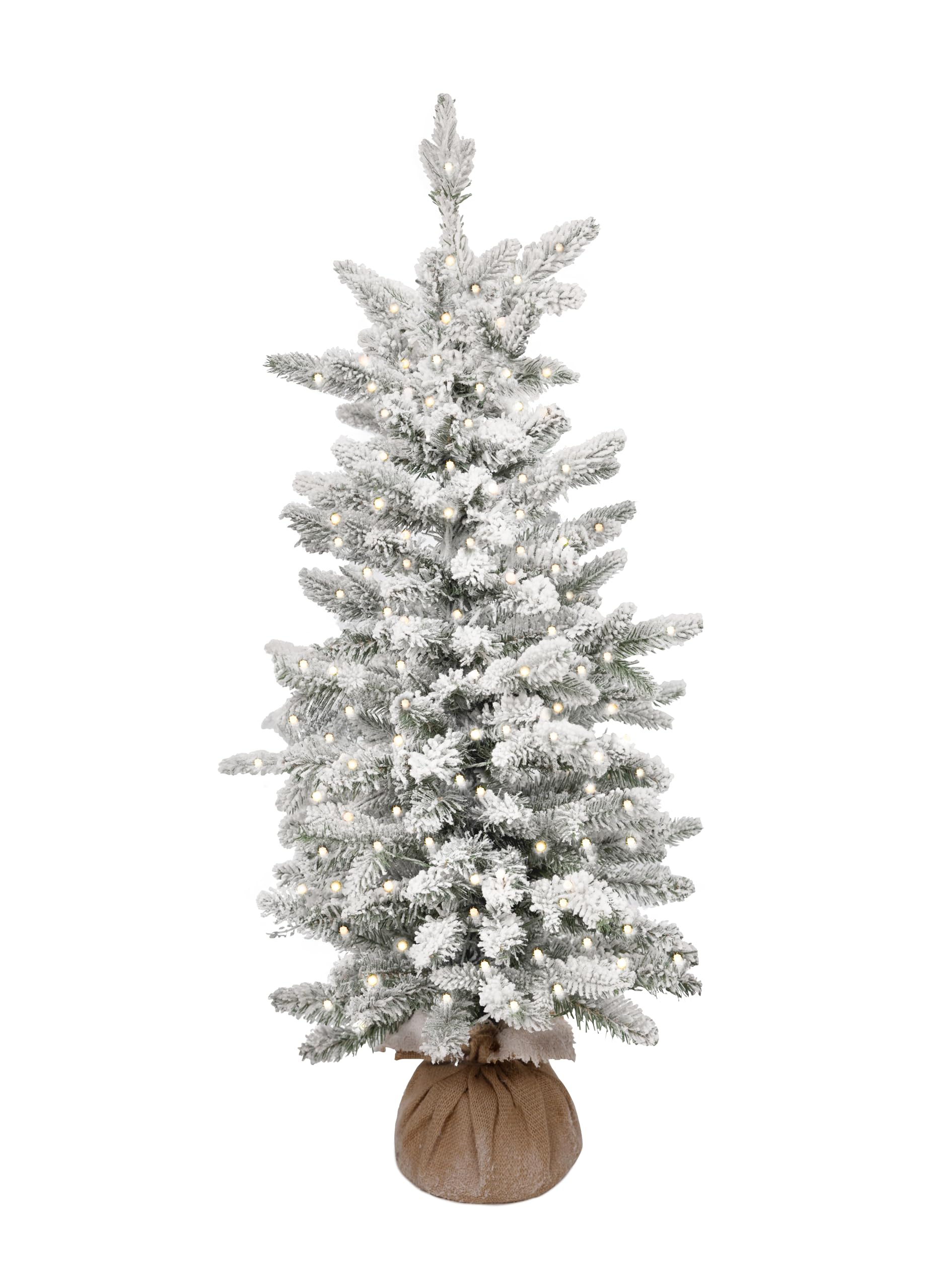 KING OF CHRISTMAS 3ft Pre-Lit Snow Flocked Artificial Christmas Tree with 50 Warm White LED Lights, Queen Flock Tabletop Christmas Tree with Lights, Small Flocked Christmas Tree for Holiday