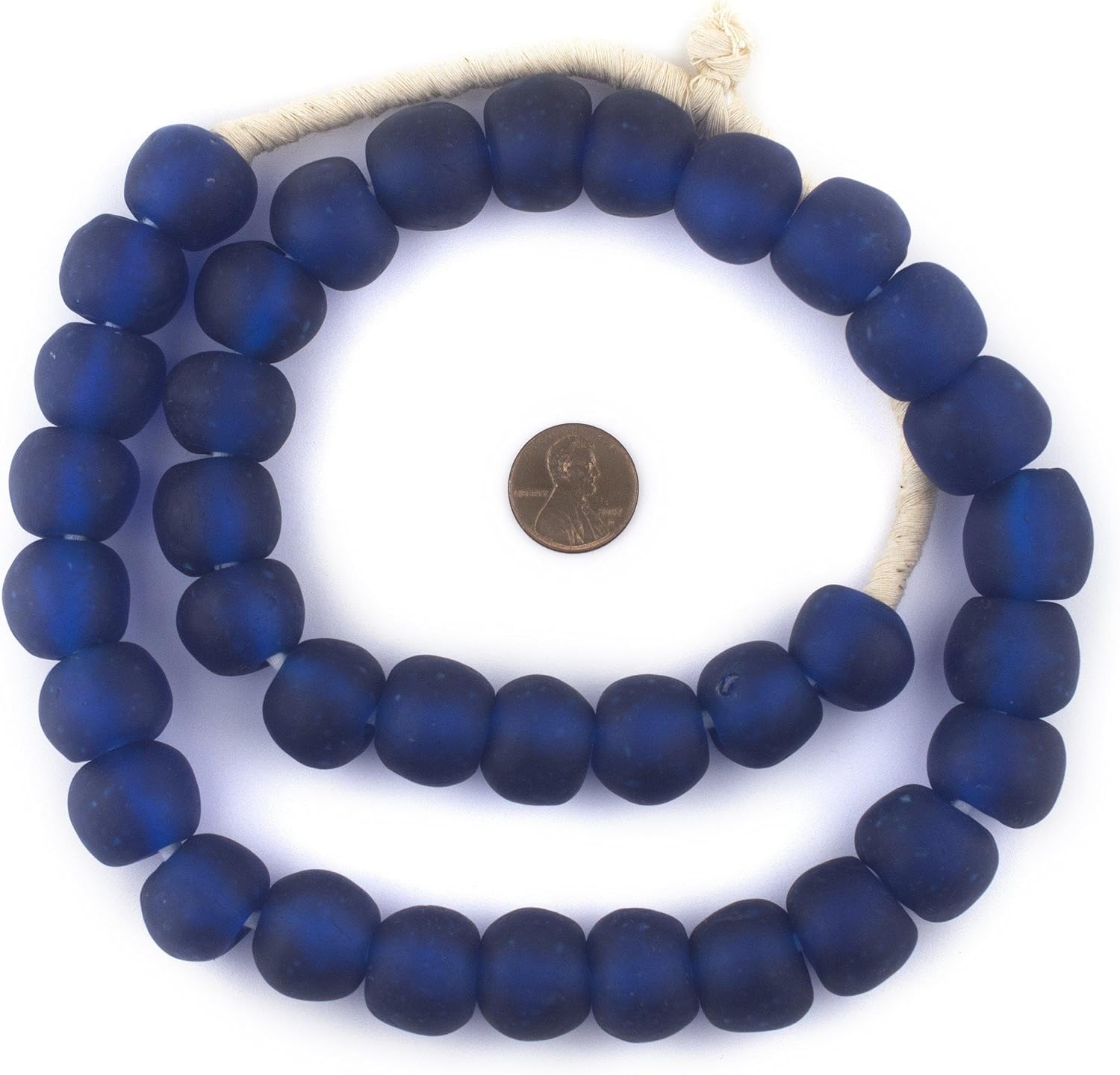 The Bead Chest African Recycled Glass Beads – Handmade in Ghana – Dark Sapphire 18mm Strand for Jewelry Making, Crafts, and Home Decor I Approximately 38 Beads