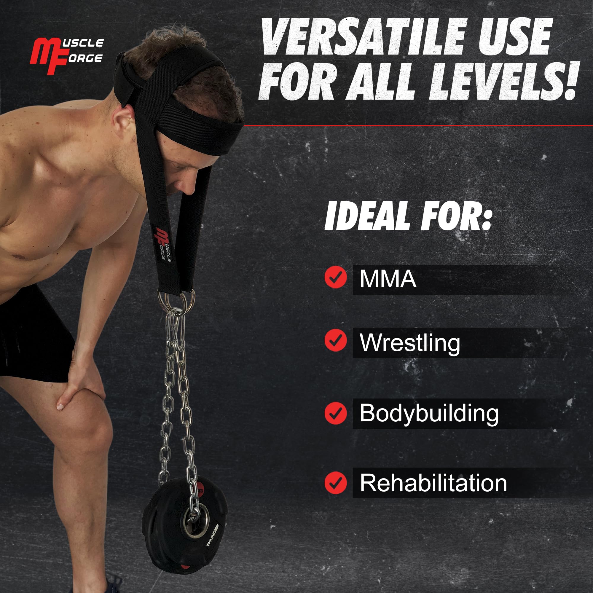 Allenamento Collo con Catena Acciaio - Imbracatura Testa Collo 240 kg - Regolabile con Chiusura Rapida - Cinghia Testa Palestra Imbottita per Sollevamento Pesi, Boxe, MMA, Fitness
