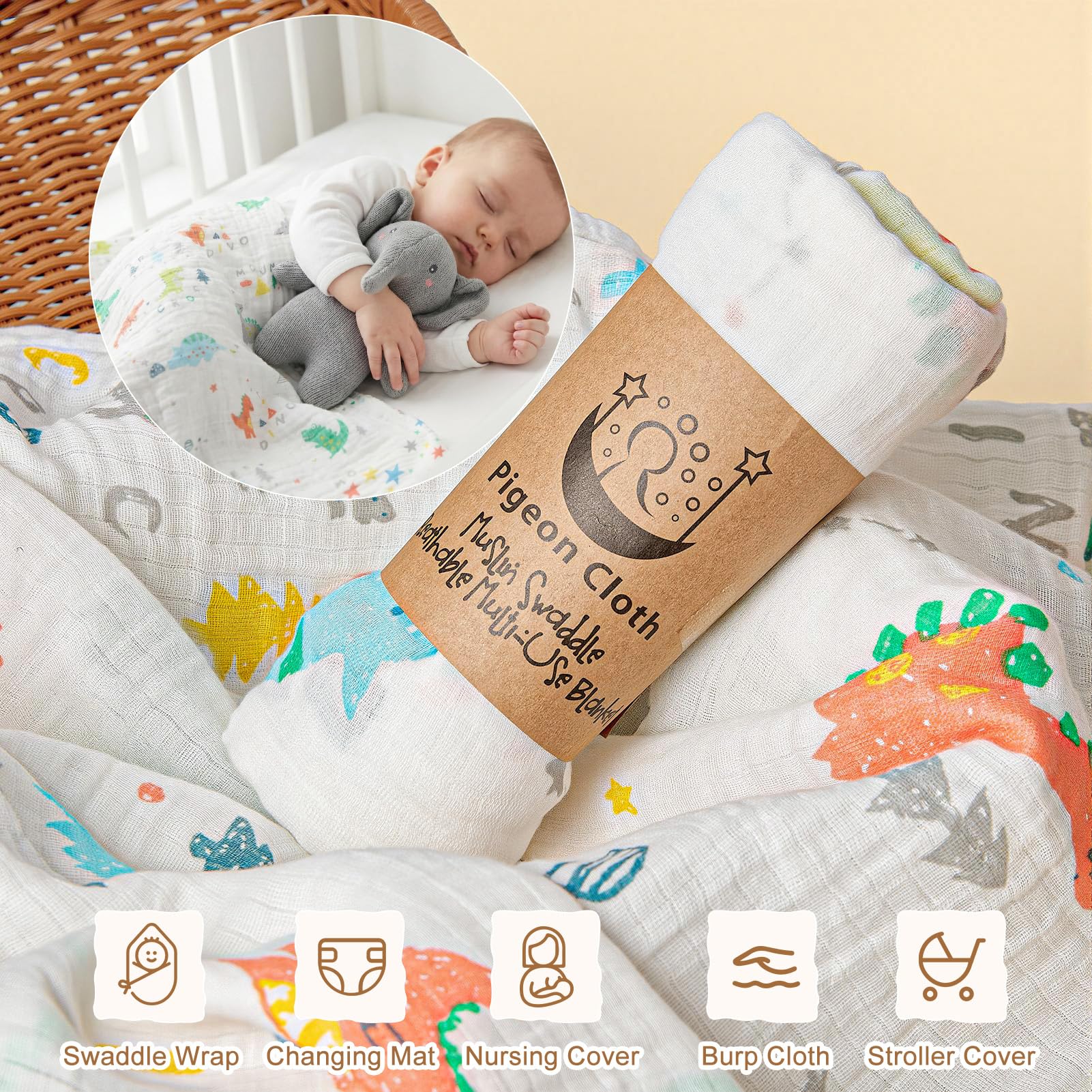 Regalo Nascita Bimbo con Body, Peluche Elefante, Mussola, Bavaglino, Cappello, Calzini, Cesto in Bambù Intrecciato, Set Regalo Neonato Nascita Regalo Baby Shower Bimbo (Cesto in Bambù)