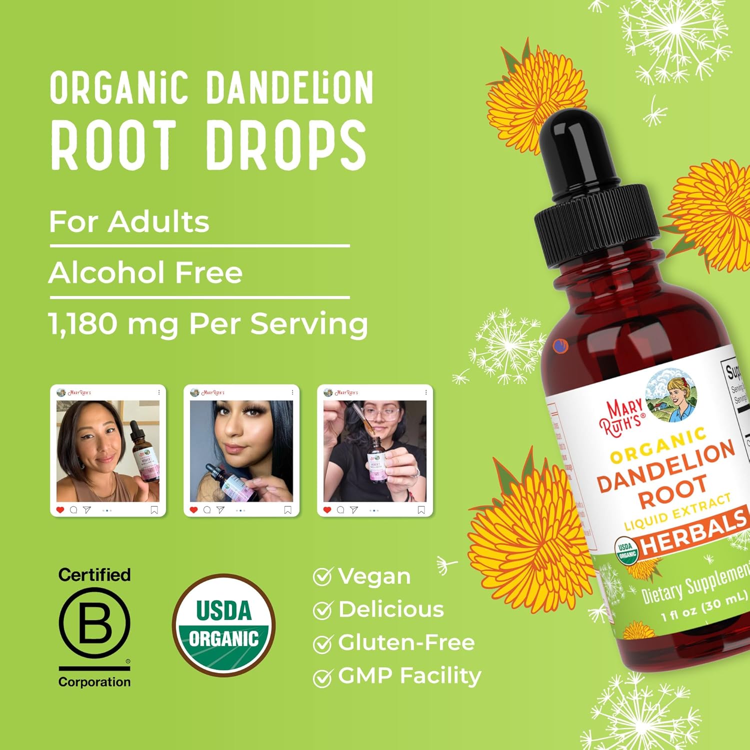 Organic Dandelion Root Extract by MaryRuth's | USDA Organic | Easy-to-Take | Liquid Dandelion Root Supplement | Herbal Extract | Vegan | Gluten Free | Sugar Free | Non-GMO | 30 Servings - Image 8