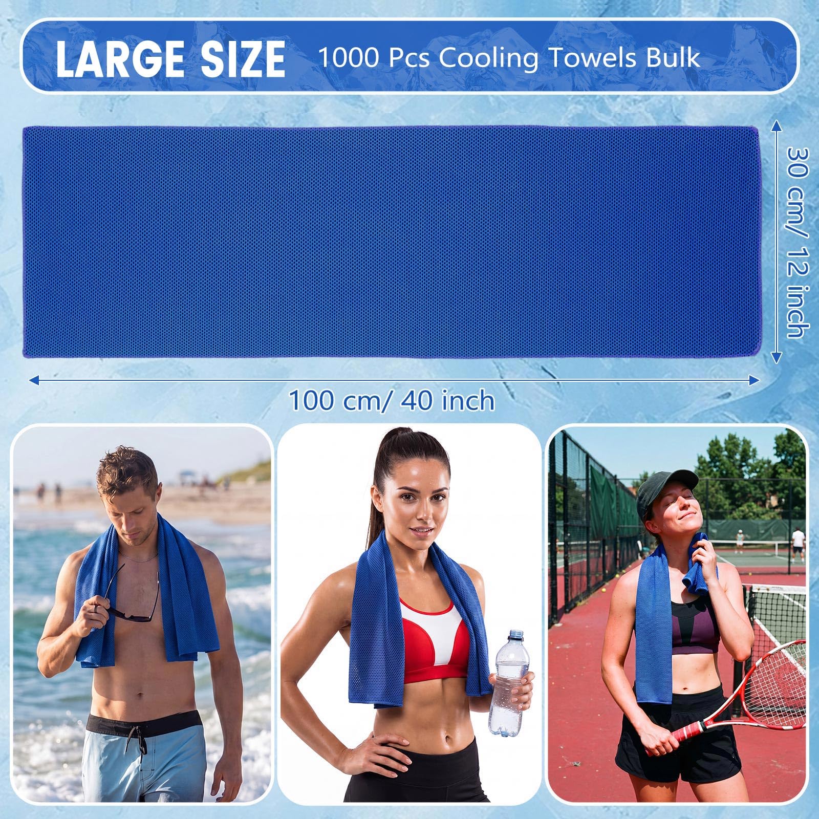 Confezione da 1000 Asciugamani rinfrescanti,Grandi,Traspiranti,per Sport e Clima Caldo,Ideali per rinfrescare Il Collo,Perfetti per allenamenti in Palestra e Come Regalo per la Squadra (Blu Scuro).