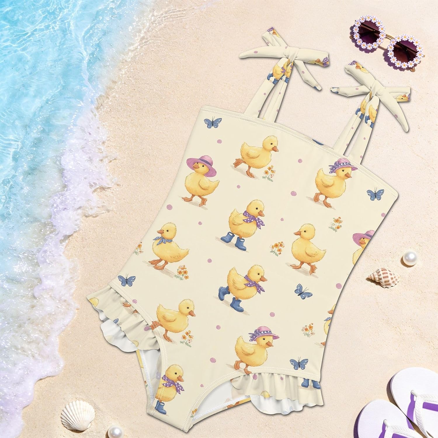 visesunny Toddler Girl Swimsuit Adjustable Strap Swimwear Yellow Duck Butterfly Bathing Suits for Girls 18M-6Y