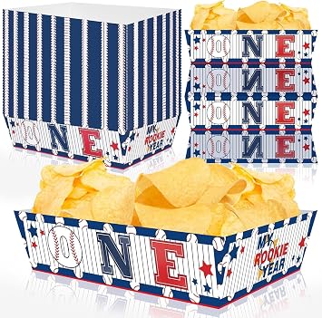 Rookie of The Year 1st Birthday Decorations - 50 Pack Baseball Party Supplies Set With Disposable Boats, Paper Food Serving Tray for Baseball Themed First Birthday Party