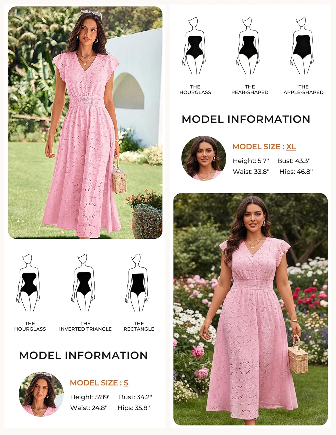 GRACE KARIN Women 2026 Summer Midi Dress,Ruffle Sleeve V Neck Smocked Eyelet Dresses,Flowy A Line Beach Vacation Dresses - Image 3