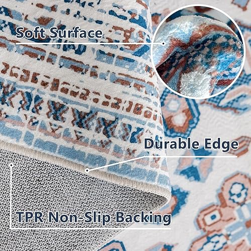 Miniatura 3 de CHOSHOME Alfombra de área de 5 x 7 pies, lavable a máquina, vintage para sala de estar, antideslizante, no desprende pelusa, para dormitorio,