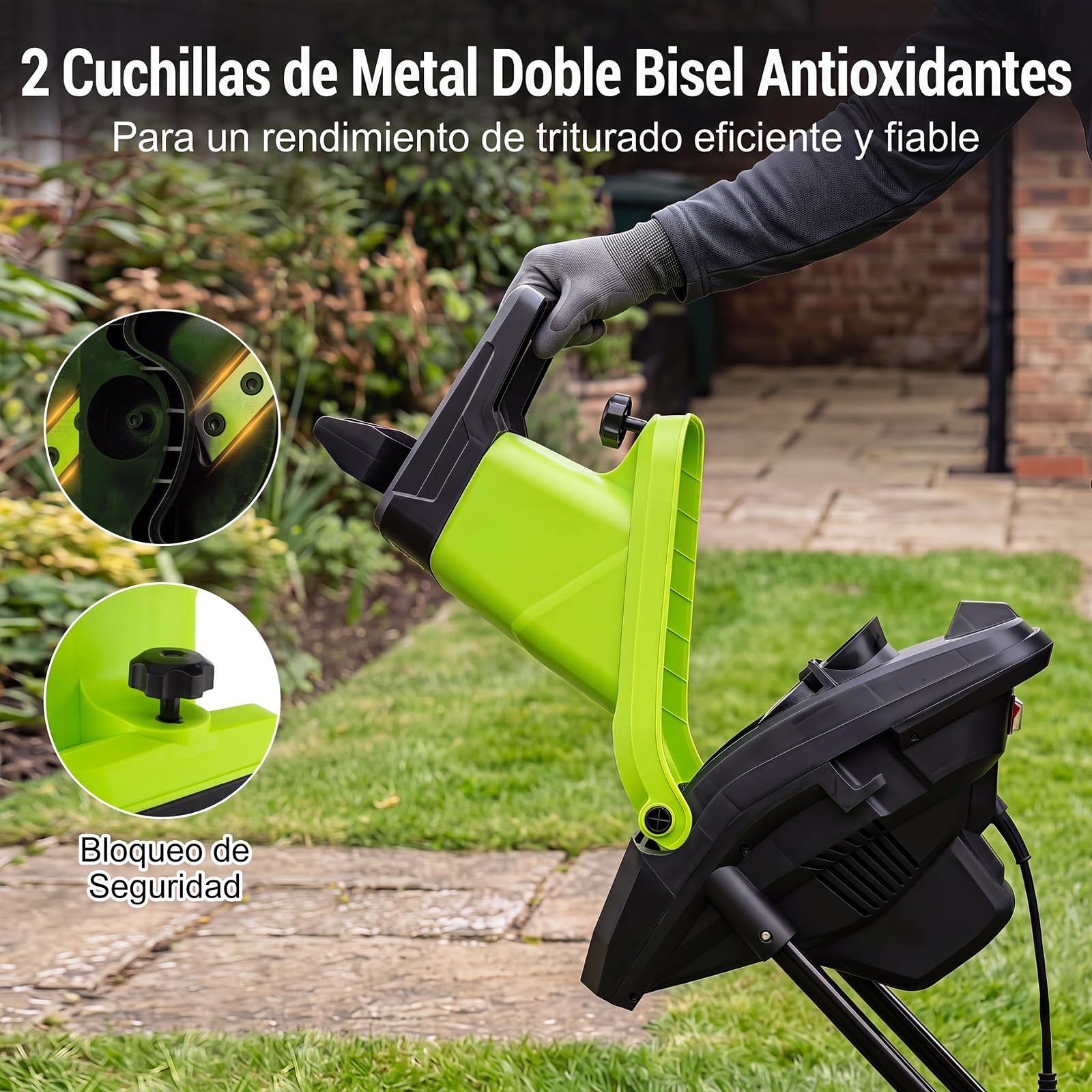 COSTWAY 2500W Trituradora de Ramas con Ruedas, 50 L, Ø 45 mm (Verde) | Biotrituradora Eléctrica,Relación de Reducción 21:1, Paleta de Empuje para Jardín