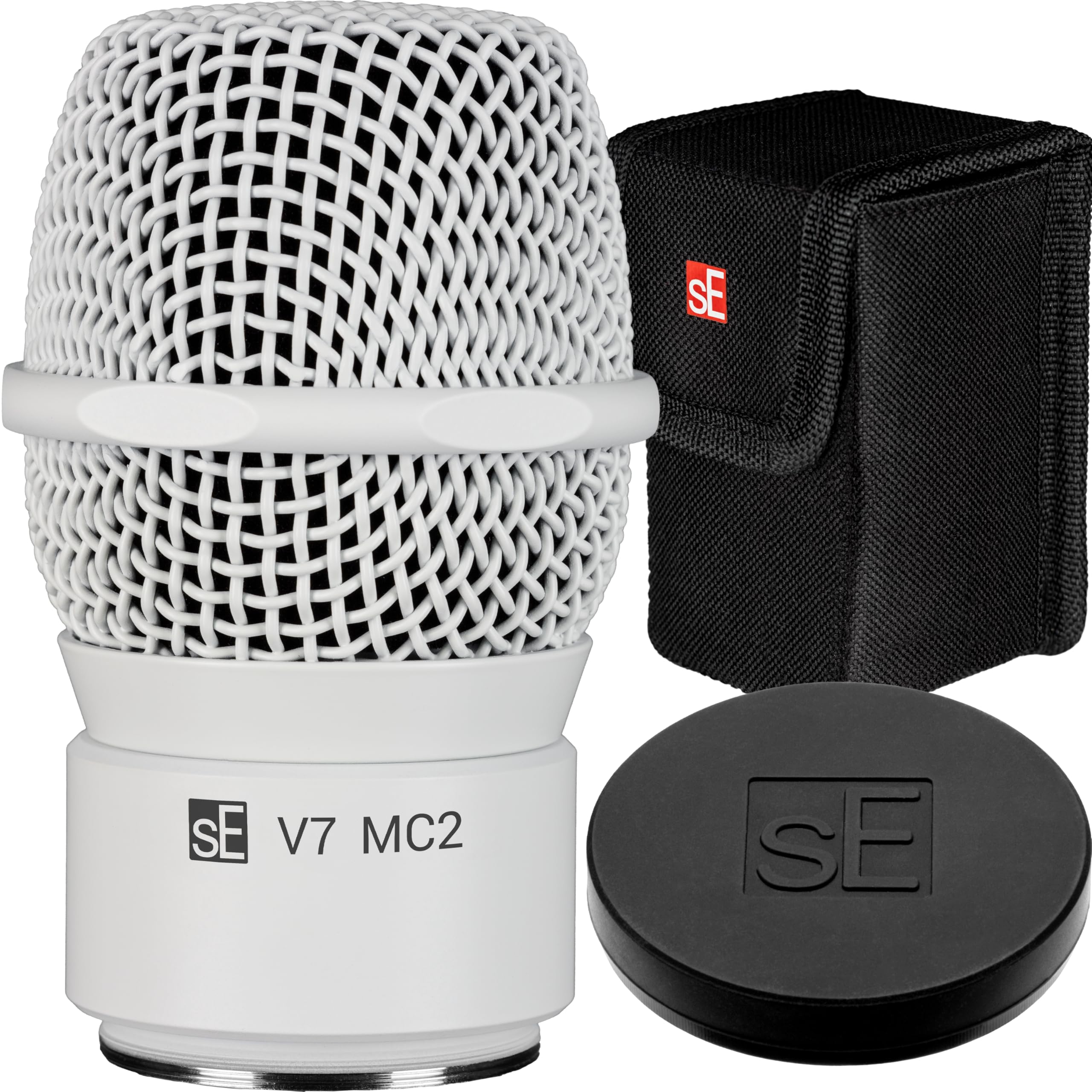 sE Electronics V7 MC2 Wireless Microphone Capsule - Compatible with Sennheiser Wireless Transmitters - Professional Dynamic Microphone for Singing, Speech &amp; Music Studio Recording (White w MP03 Pouch)