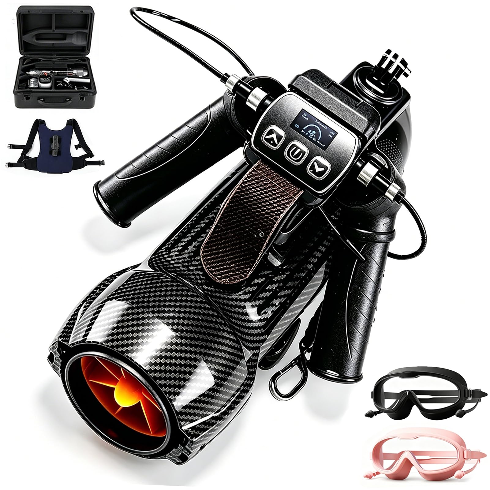 Scooter Submarino de 650W, Vehículo de Propulsión Subacuática para Buceo con 2 Baterías de 4400mAh y 2 Gafas de Natación, Profundidad Máxima de 40 m, Velocidad Máxima de 7 km/h, Empuje de 7,8 kg