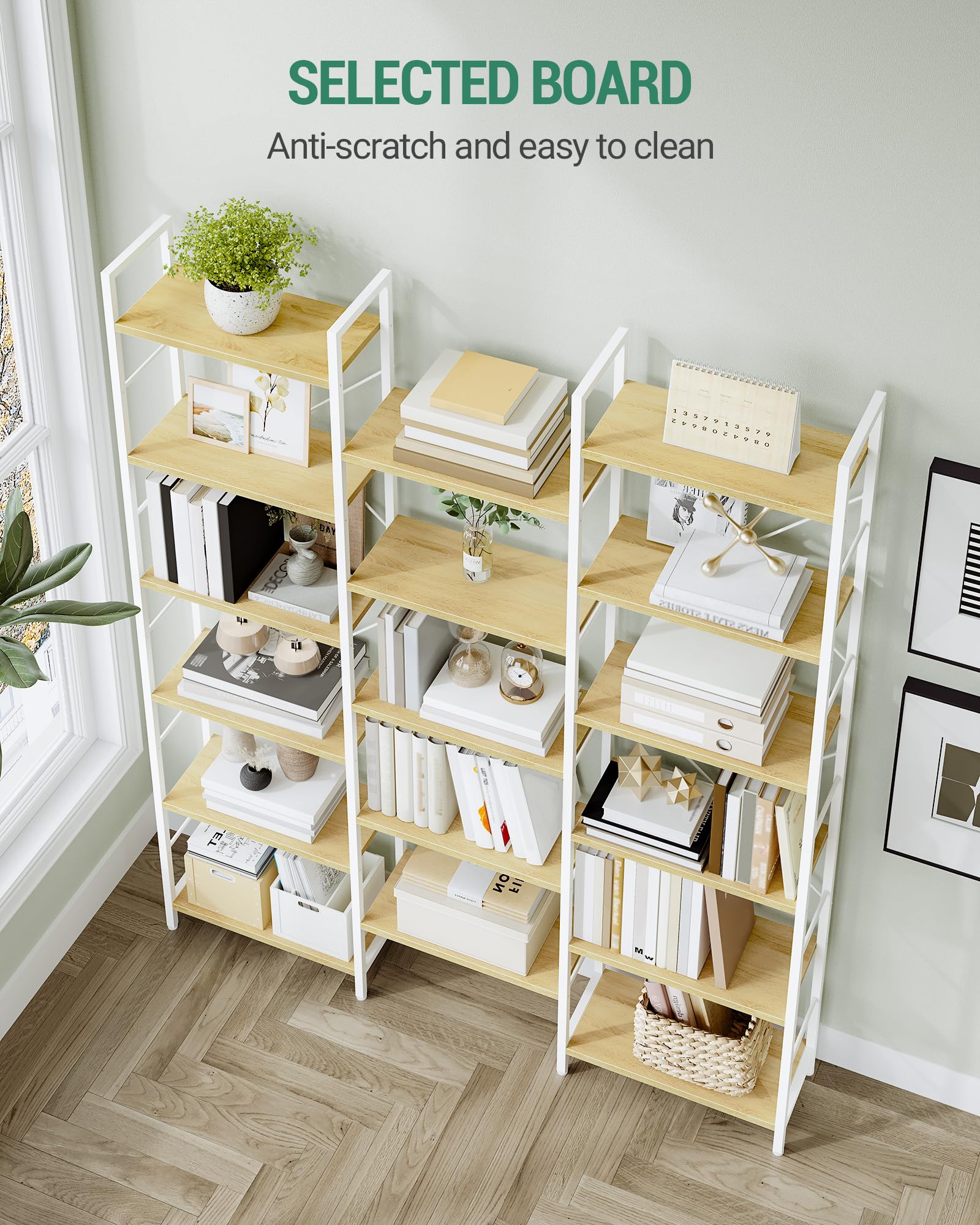 Hzuaneri Librería, Estanteria Libros con 17 Estantes, Espacio Ajustable, 24 × 152 × 186 cm, para Salón, Oficina, Roble Blanco y Blanco BC10116W