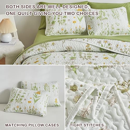 Miniatura 6 de Joyreap Juego de edredón floral California King, 102 x 114 pulgadas, edredón de microfibra de 3 piezas, diseño botánico de flores amarillas y hojas