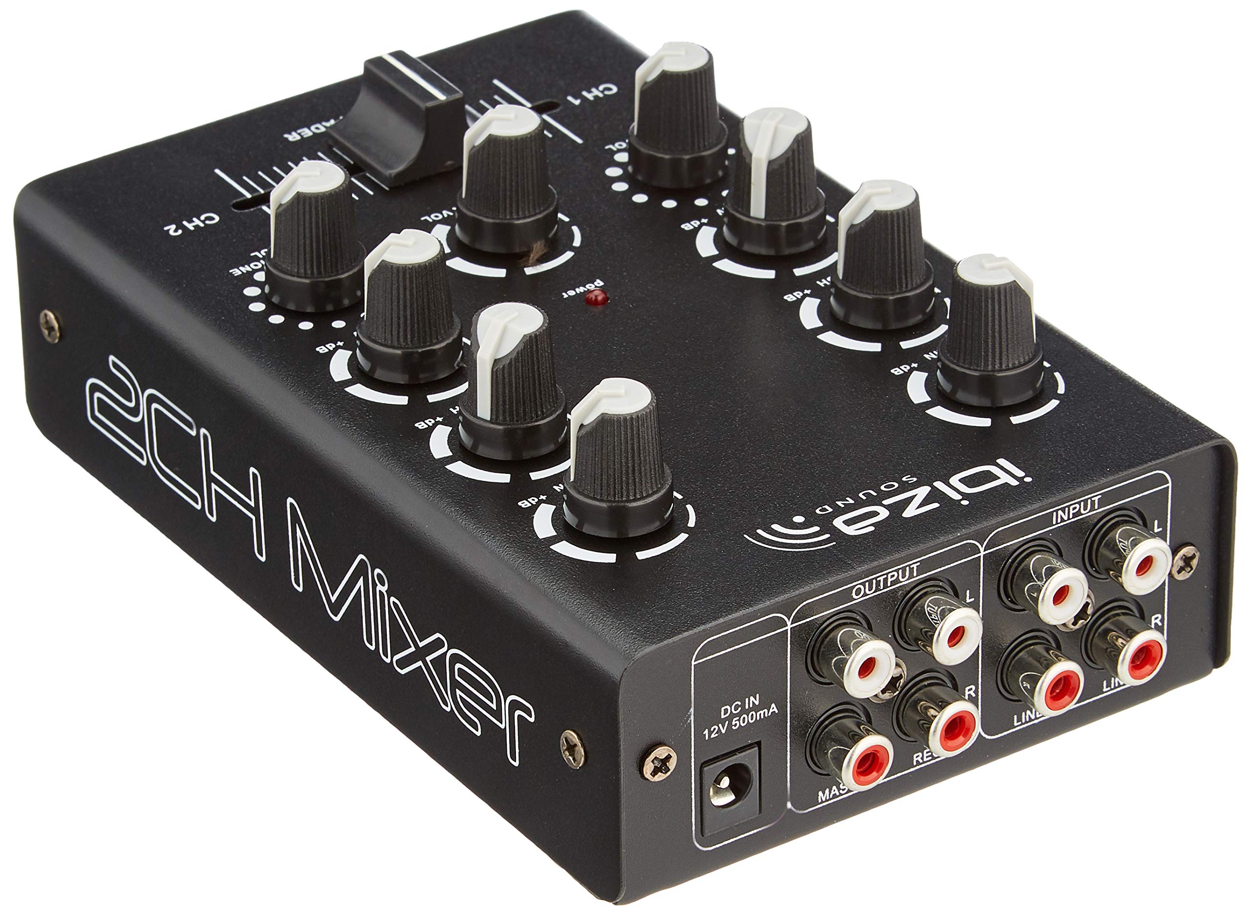 MIX500 - IBIZA - Mezclador compacto de 2 canales Negro & Amazon Basics - Cable de audio RCA (2 machos a 2 machos), 2,4 metros