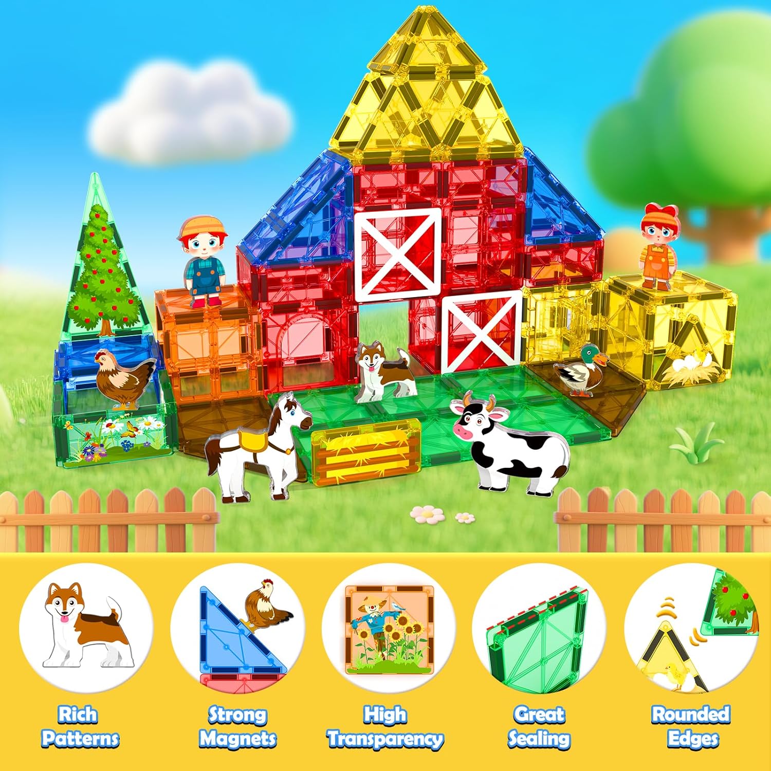 Magnetic Tiles Farm Animals - Build Your Own Magnet World! Engaging Magnetic Blocks for Kids 4-8, Perfect STEM Montessori Sensory Toys. Ideal Gifts for Toddlers & Children 3+ Years
