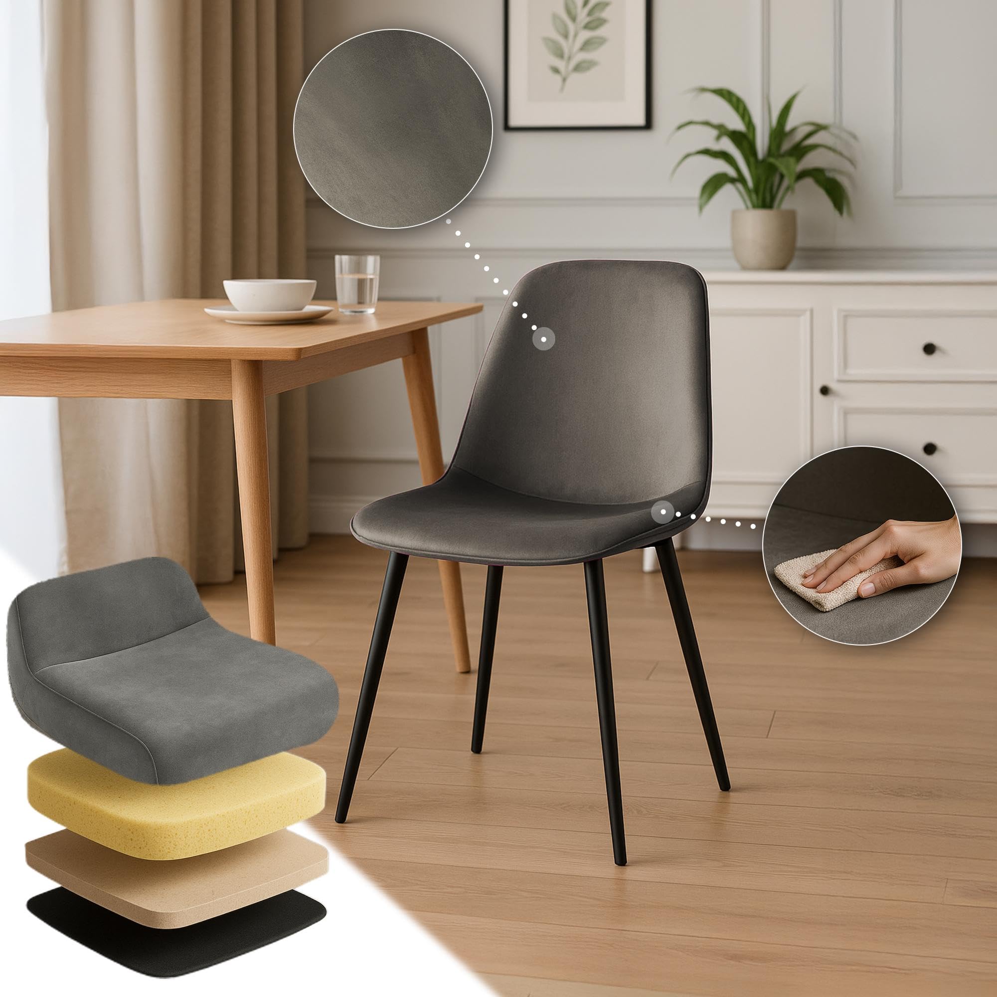 CLP Sedia da pranzo set di 4 imbottita Maryam, cucina, soggiorno e camera da letto con schienale, capacità 150 kg Colore:antracite;Materiale:Velluto