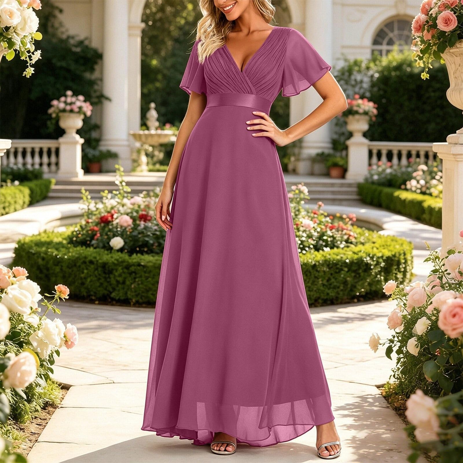Vestido Casual de Verano Hecho a Mano con Volantes, Manga de Doble Capa, Gasa elástica, Vestido de Noche Formal de Talla Grande
