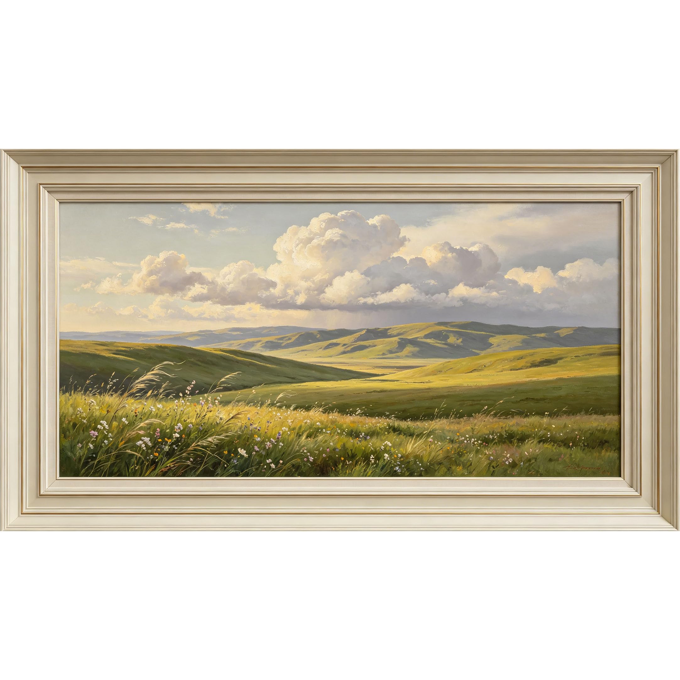 QZLITHOTIC 50x90cm3D Framed Wall Art， Landscape Meadow Horizon SelfAdhesive Mural， WaterActivated Peel & Stick Fabric Decor Wall Decal for Bedroom Living Room