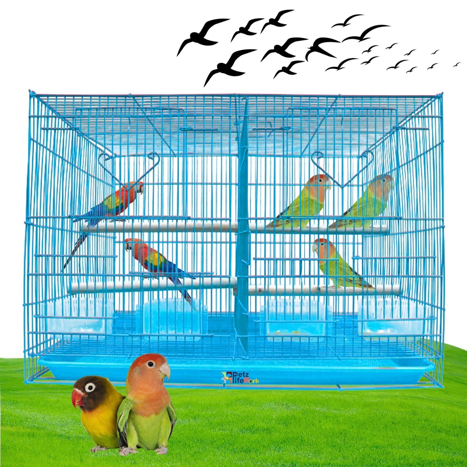 Petzlifeworld 2 Feet Partition Birds Cage with 2 Sticks and 4 Cups | Suitable for All Small Birds (Blue) (B09HPYGP19) Amazon Price History, Amazon Price Tracker