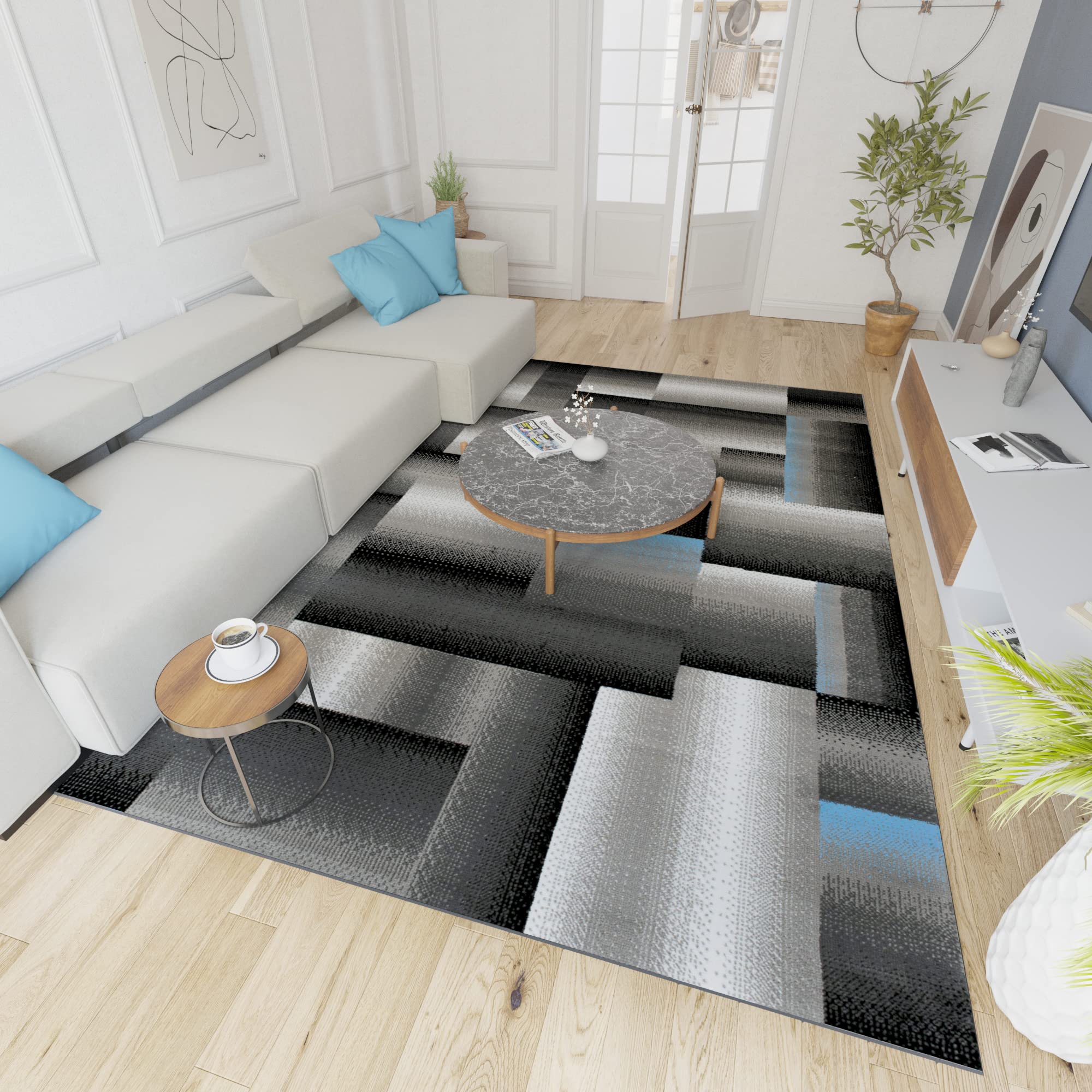 Mazovia Alfombra Modern de Salón Grande de Pelo Corto - Alfombras Salón - Alfombras de Habitación de Matrimonio, Dormitorio y Comedor - Gris Azul 80 x 150 cm