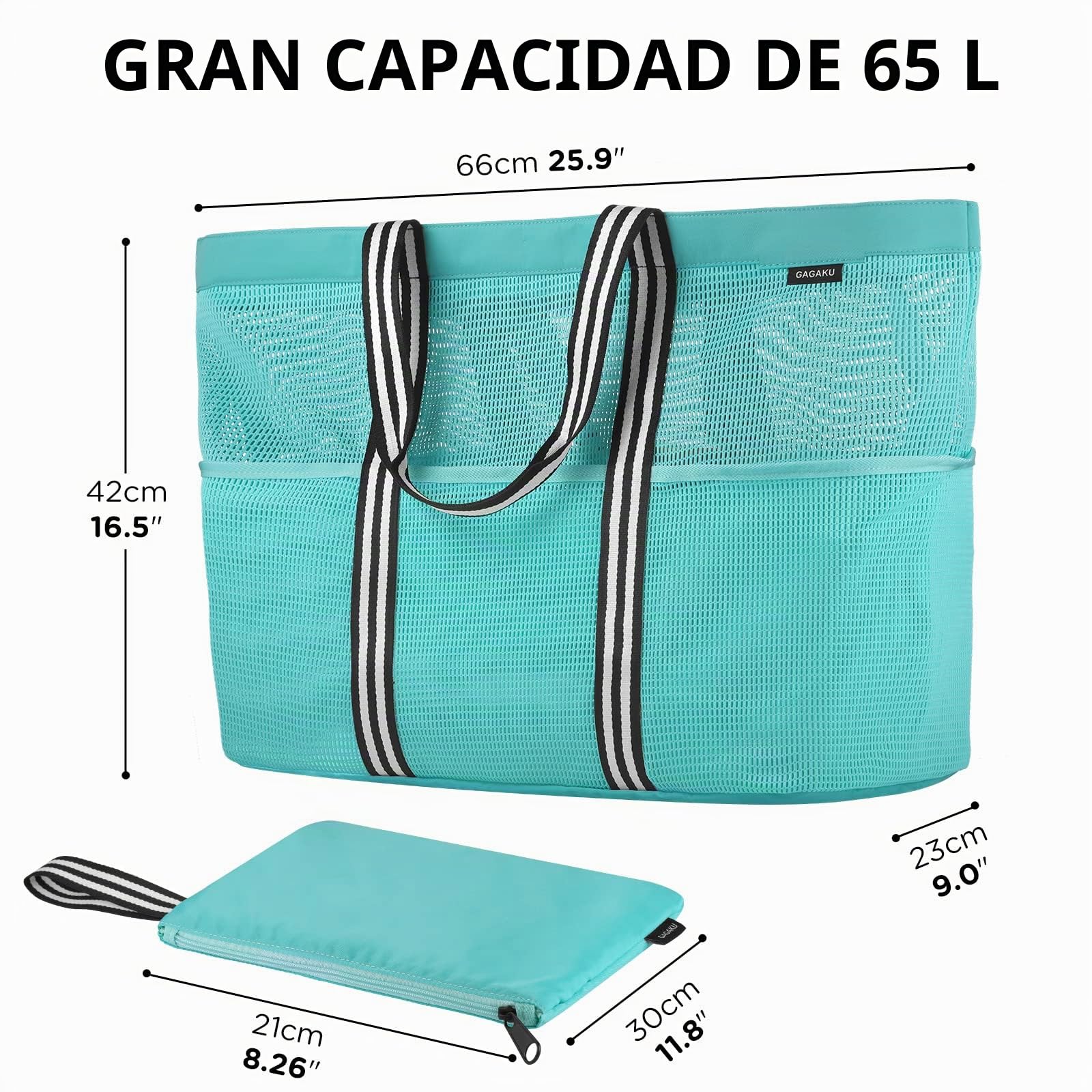 GAGAKU Bolsa de playa XXL/3XL con compartimento frigorífico, impermeable, con cremallera, plegable, grande, para familia, mujer, piscina, viajes