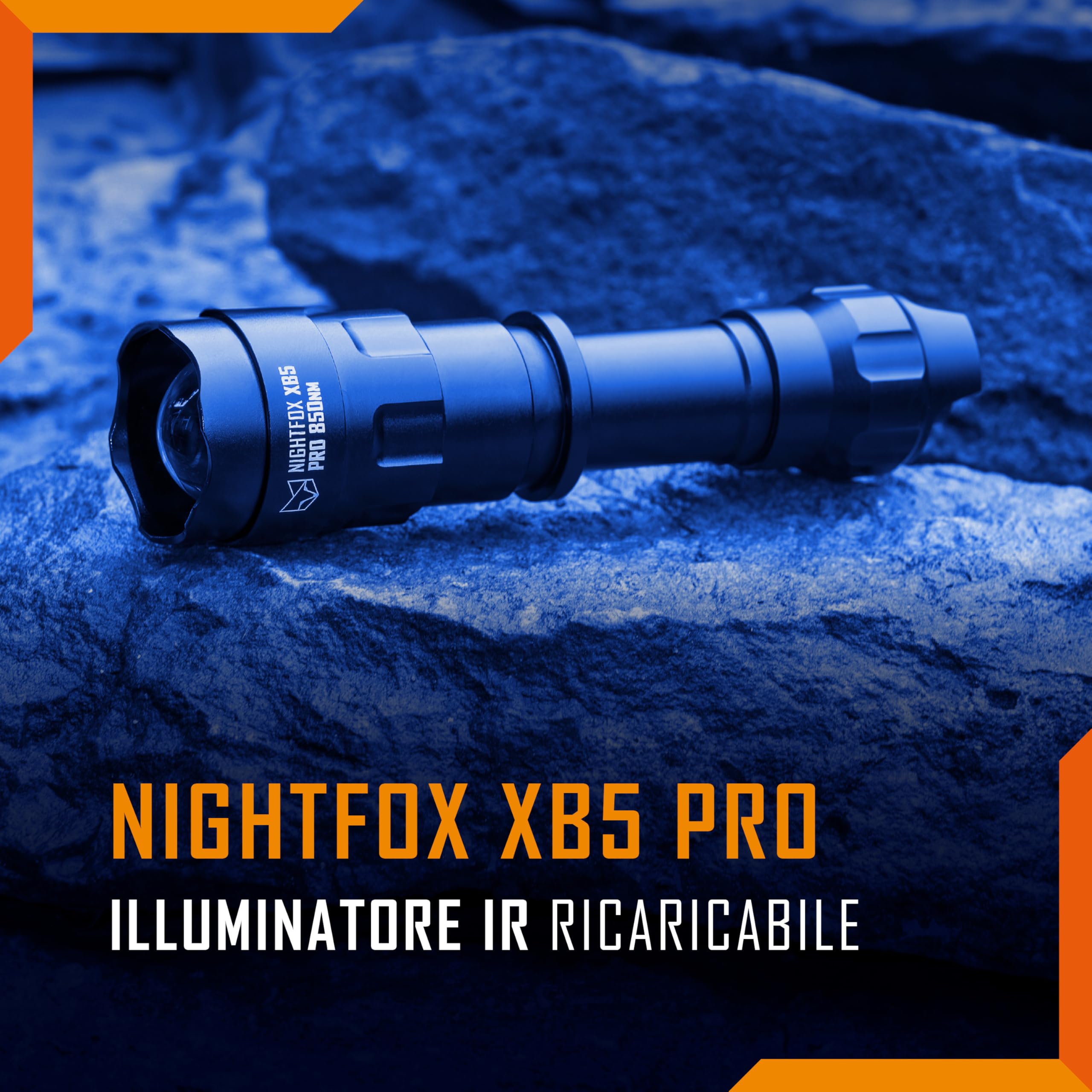 Nightfox XB5 Pro Torcia IR | Lunghezza d'onda 850nm | Luce invisibile per l'uso solo con dispositivi per visione notturna | Batteria ricaricabile tramite USB inclusa | Messa a fuoco regolabile