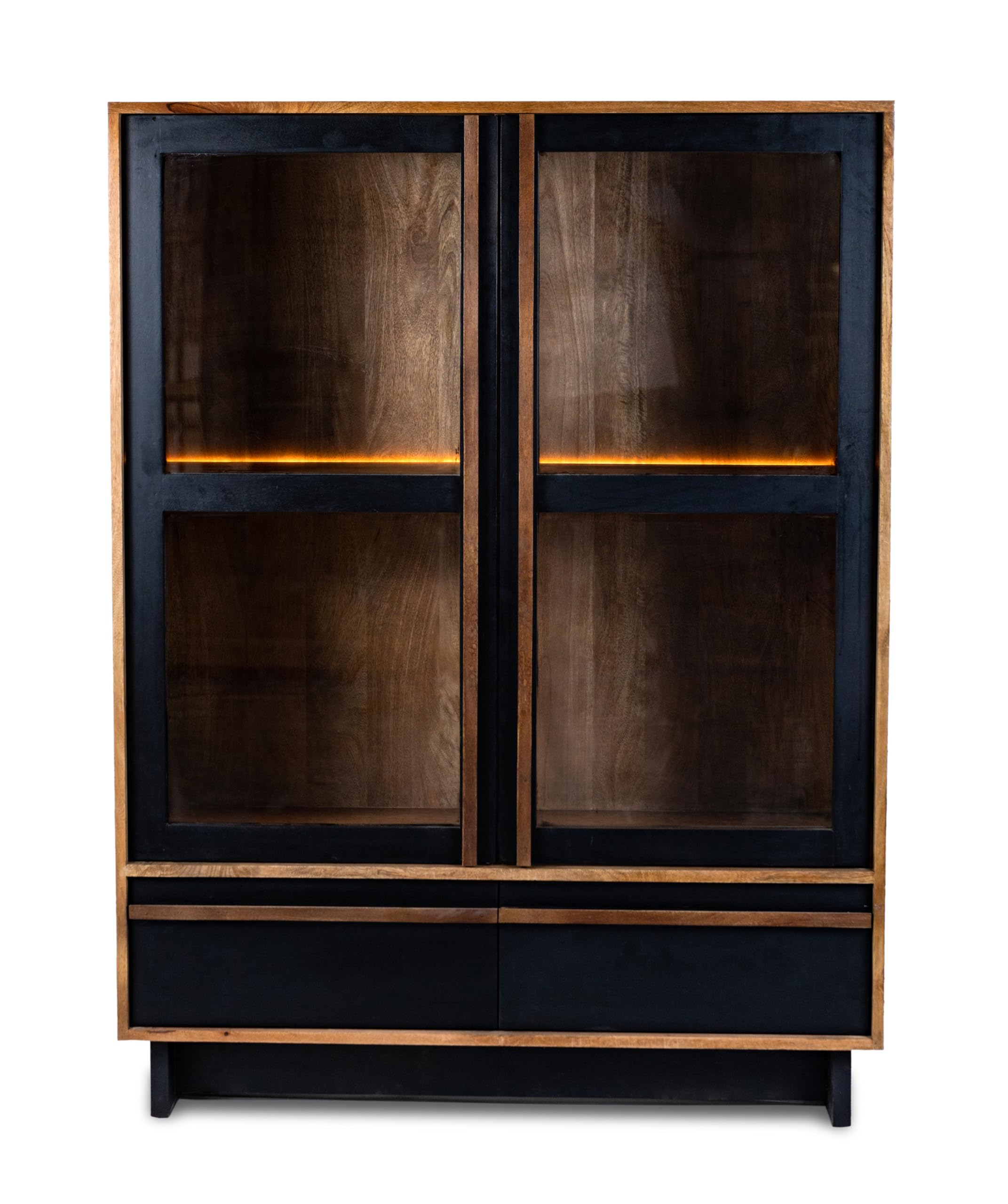 Modern LED Display Cabinet with Glass Doors – 4 Shelves 2 Drawers 150x42x141cm – Storage Showcase for Living Room Collectibles Home Décor-image-7