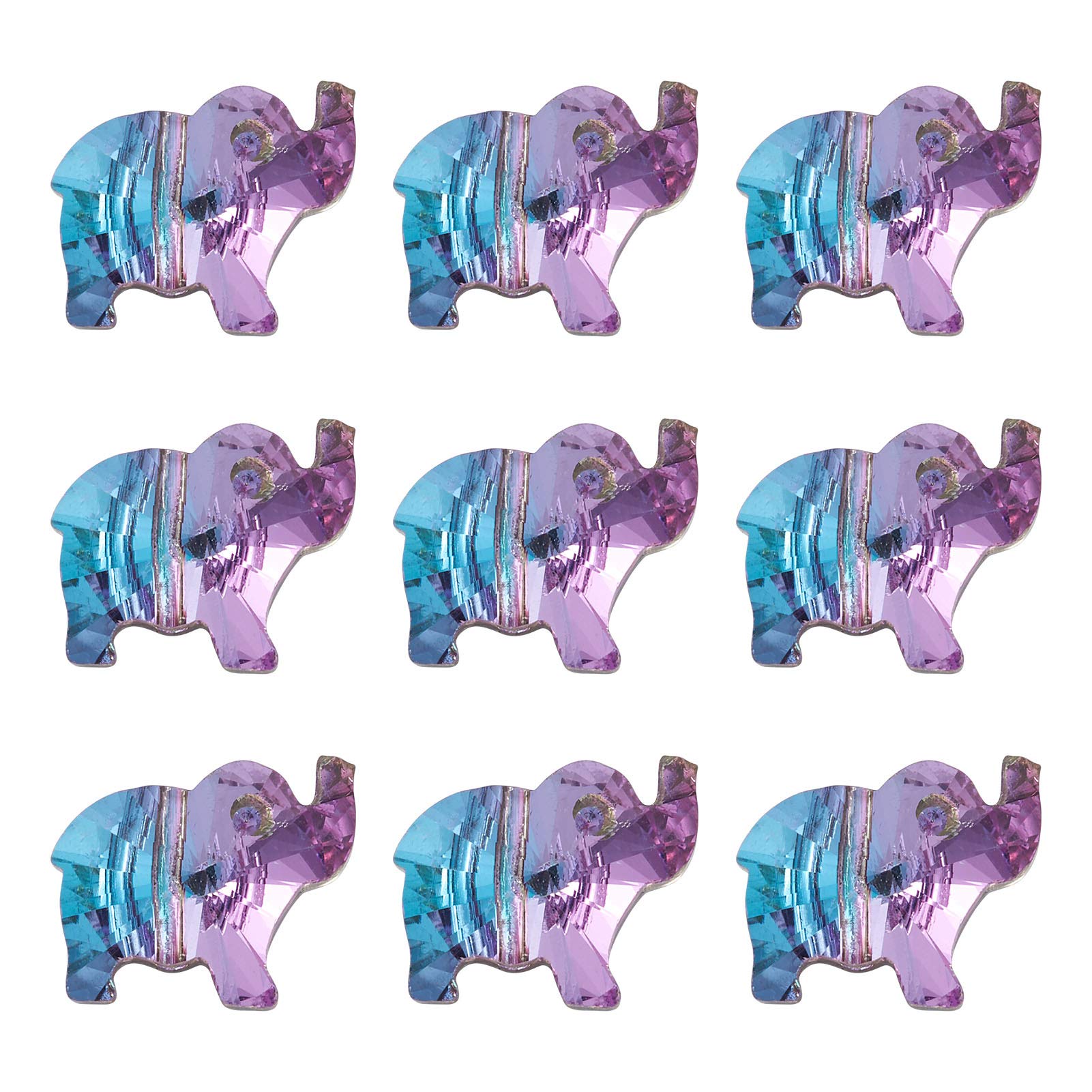 Cheriswelry 30pcs Facted Glass Elephant Pendants Rhinestone Crystal Wild Animal Charms Dangle Beads for DIY Jewelry Making Hole:1.4mm
