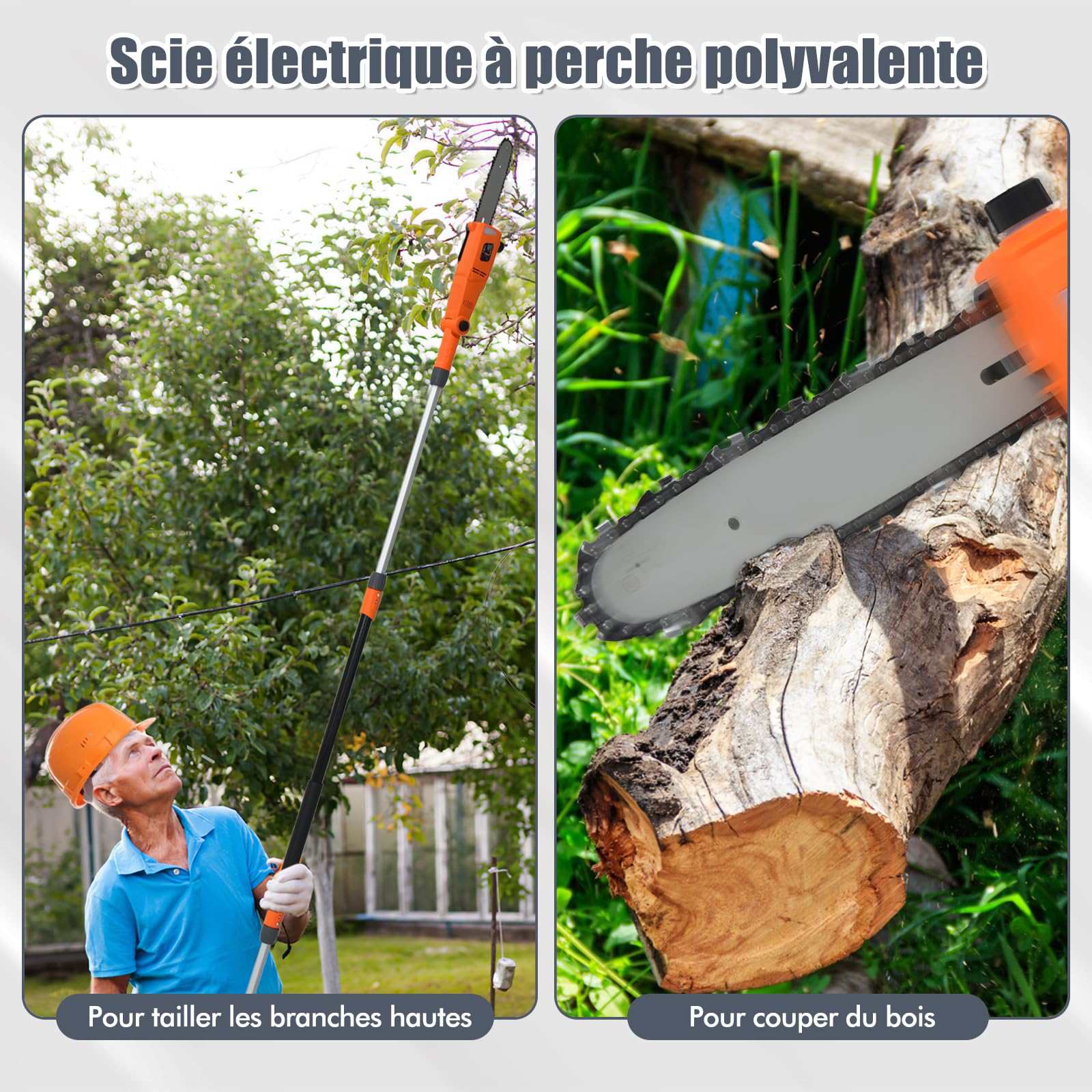 COSTWAY Élagueuse sur Perche Électrique 750 W, Coupe Branche avec Tête Réglable Manche Télescopique 212-286 cm Longueur Guide-Chaîne 20 cm, Taille Haie Filaire Léger Vitesse 11 m/s, Orange