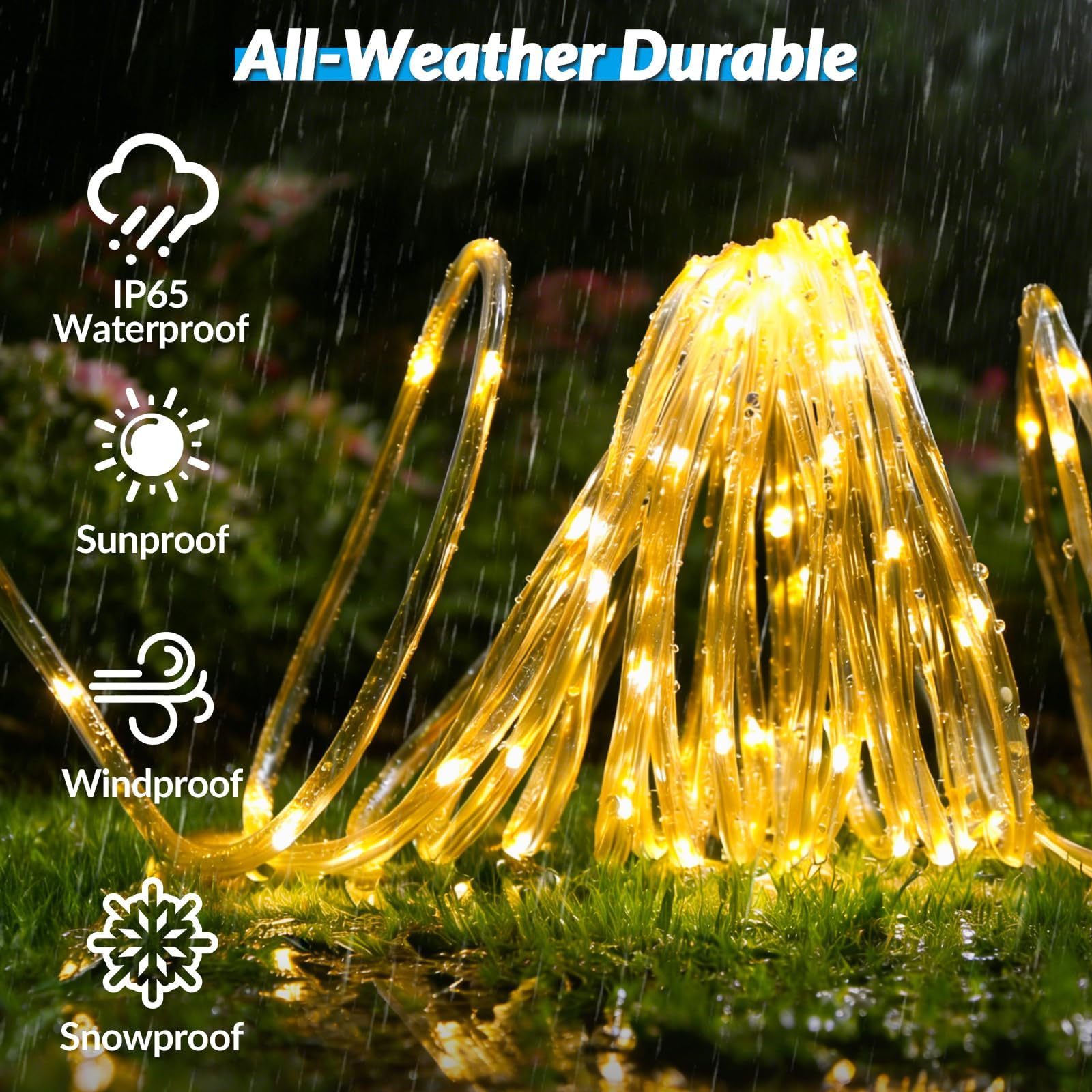 Solar-Lichterkette, 100 LEDs, IP65 wasserdicht, hell, langlebig, Solar-Lichterkette mit 8 Beleuchtungsmodi für Deck, Zaun, Terrasse, Garten, Urlaub, Baumdekoration, Warmweiß, 2 Stück