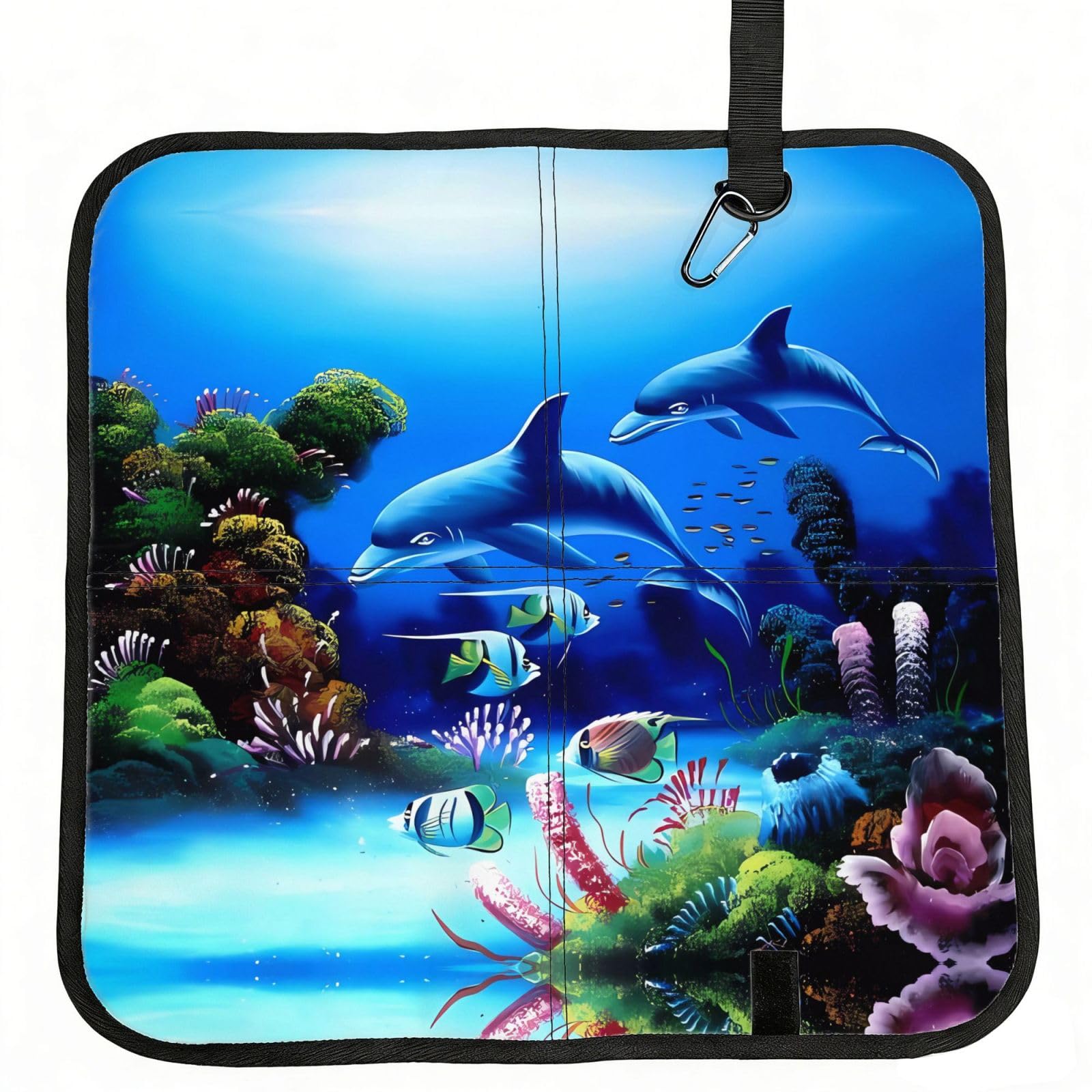 WBQLSL Beautiful Underwater World Dolphins Coral Foldable Seat Cushion - Portable Stadium Pad with Carabiner for Camping Hiking Picnic Beach