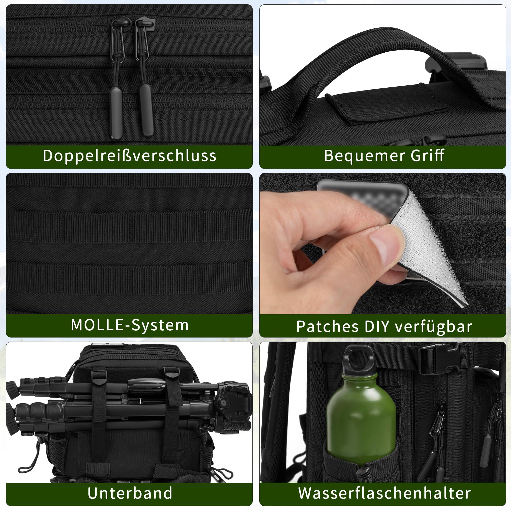 25L Taktischer Rucksack, Outdoor Große Kapazität Assault Pack Bag, Schwarz | Nylon Jagdrucksack,Rucksack für Wandern,Wanderrucksack, Go Bag Rucksack Trekking,Camping und Outdoor Aktivitäten,Wasserdicht