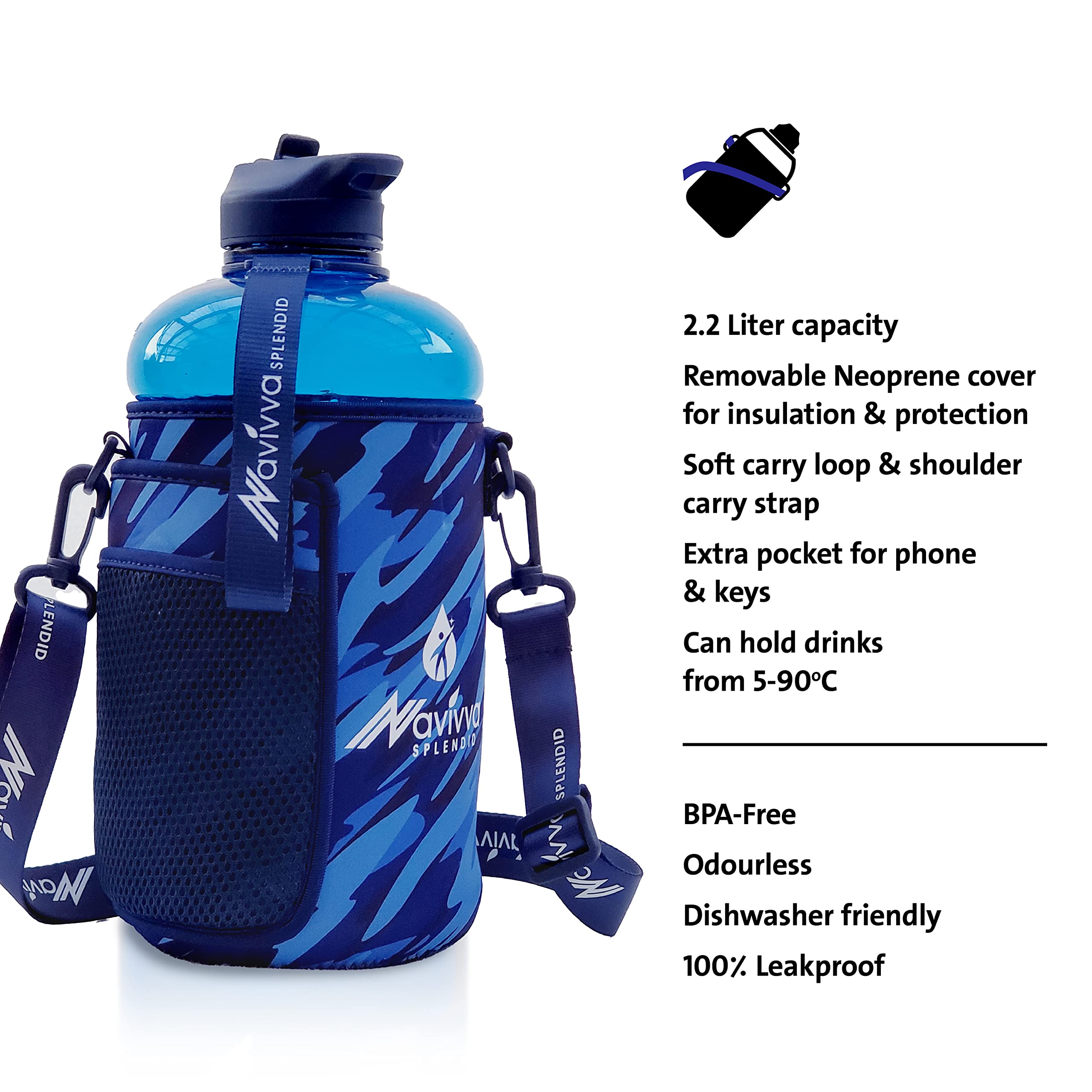 New Wave Enviro Wasserflasche 2,2 Liter, BPA-frei, Mit Edelstahlkappe Und Tragegriff – Anthrazit
