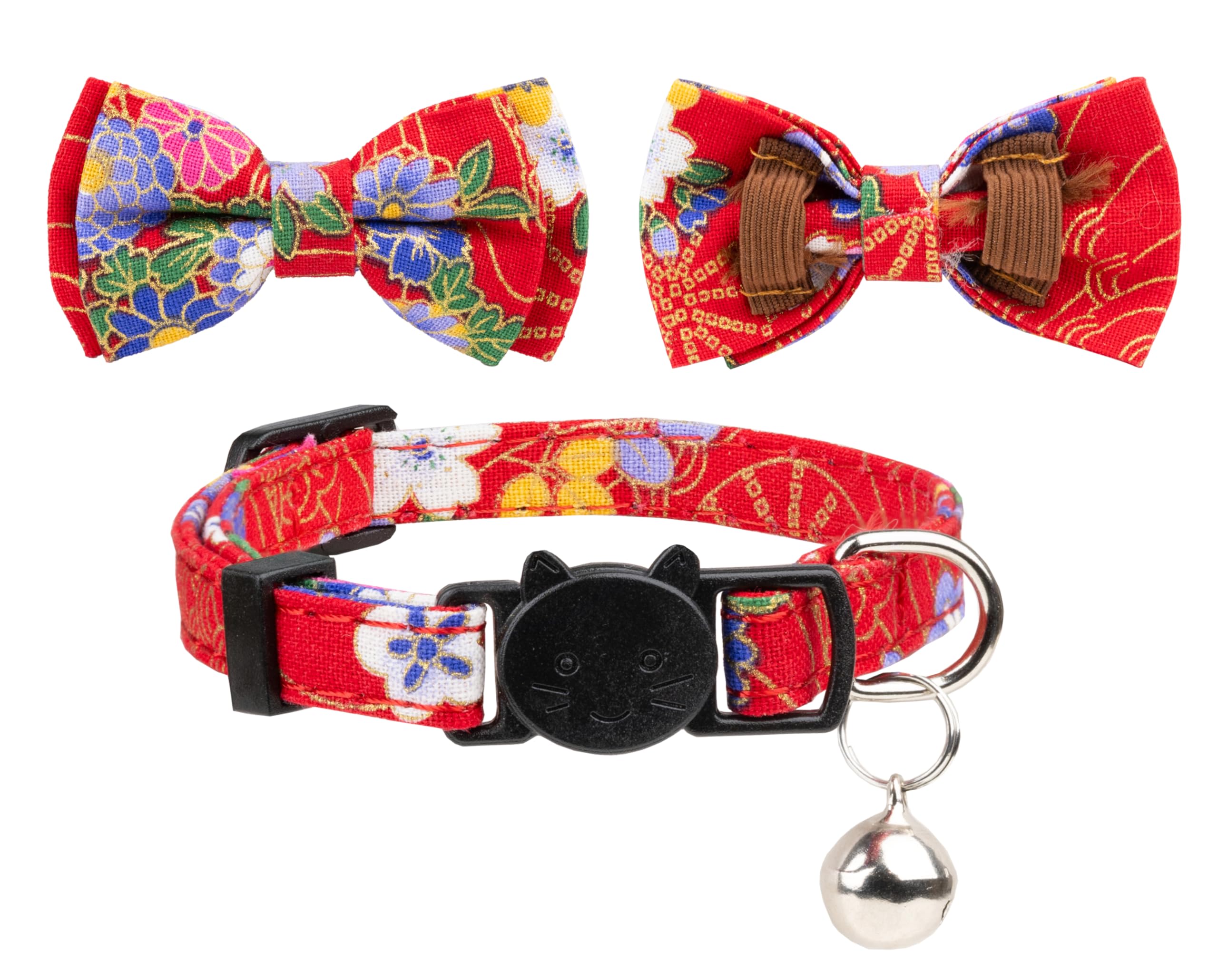 Collar de Gyapet para Gatos, Mascotas, con Campana, Pajarita Floral, Desmontable y Ajustable, de Seguridad