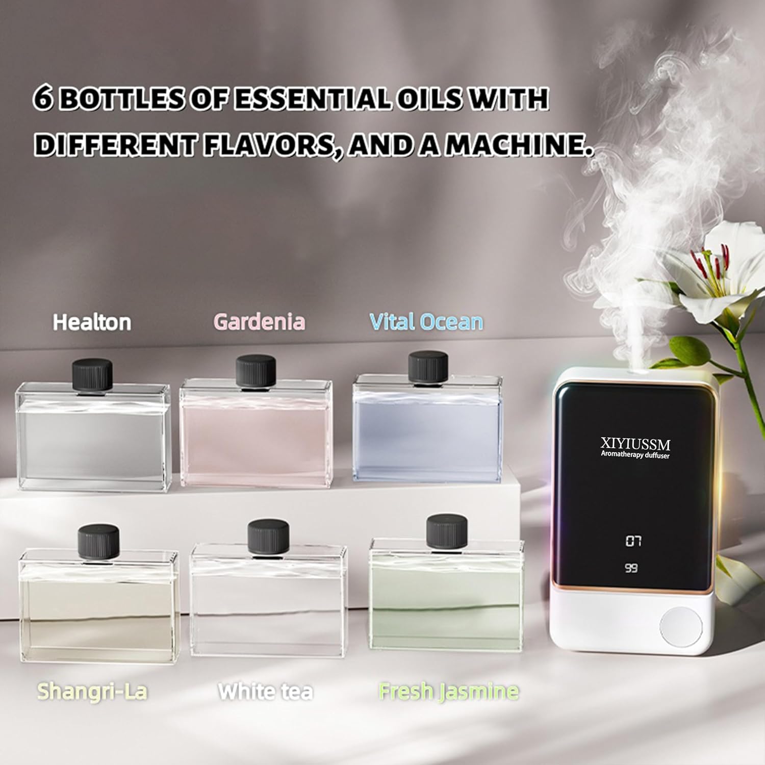 Waterless Essential Oil Diffuser for Home & Office Cordless Battery Operated Aroma Diffuser with 7 Mist Levels, Ultrasonic Air Freshener for Large Rooms Bedroom Bathroom Car Small & Portable
