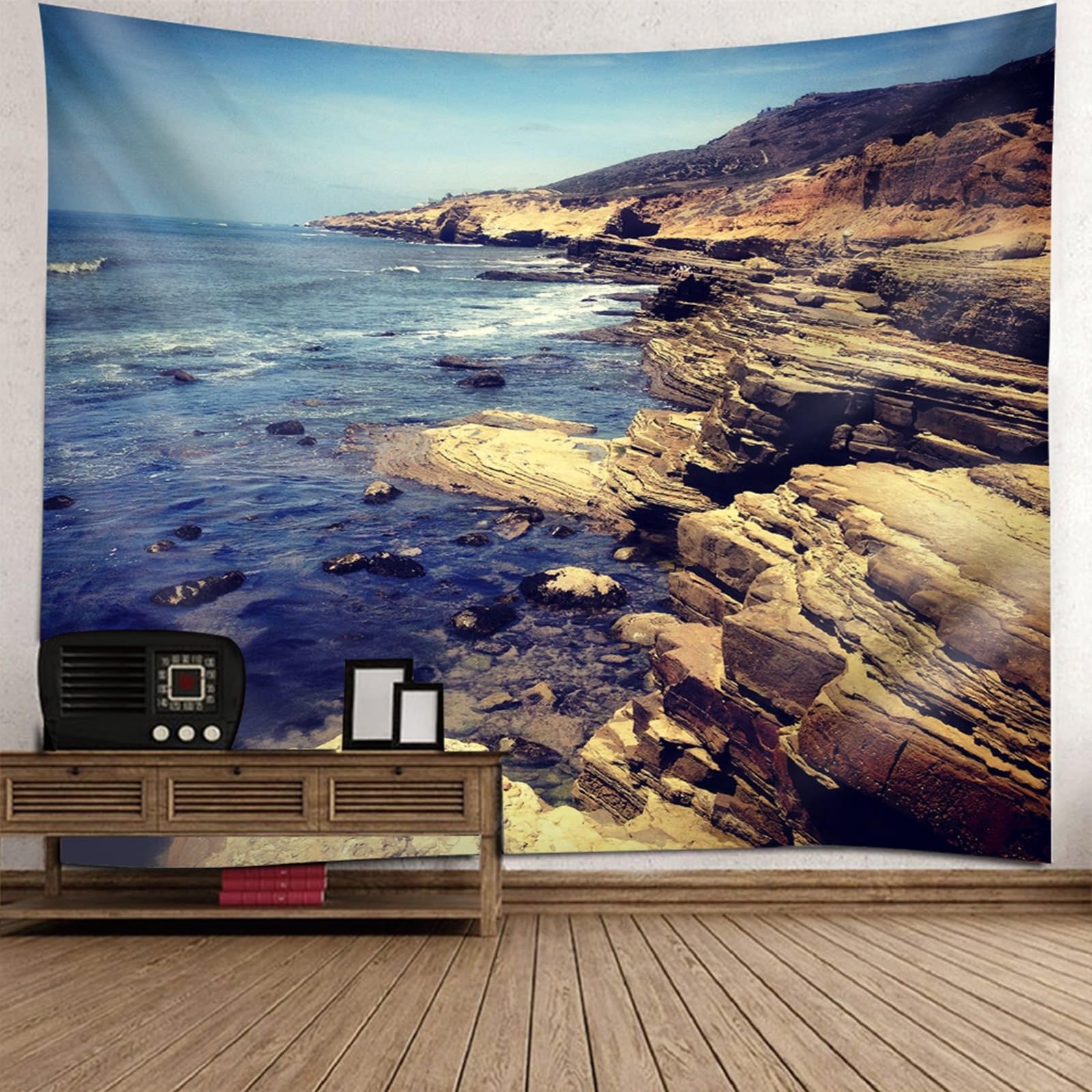 Epinki Wandtuch 240x220cm, Landschaft Natur Wandteppich Meer Riff Landschaft Wandteppiche Polyester Heimdekorationen für Schlafzimmer Wohnzimmer Kinderzimmer, Blau Braun