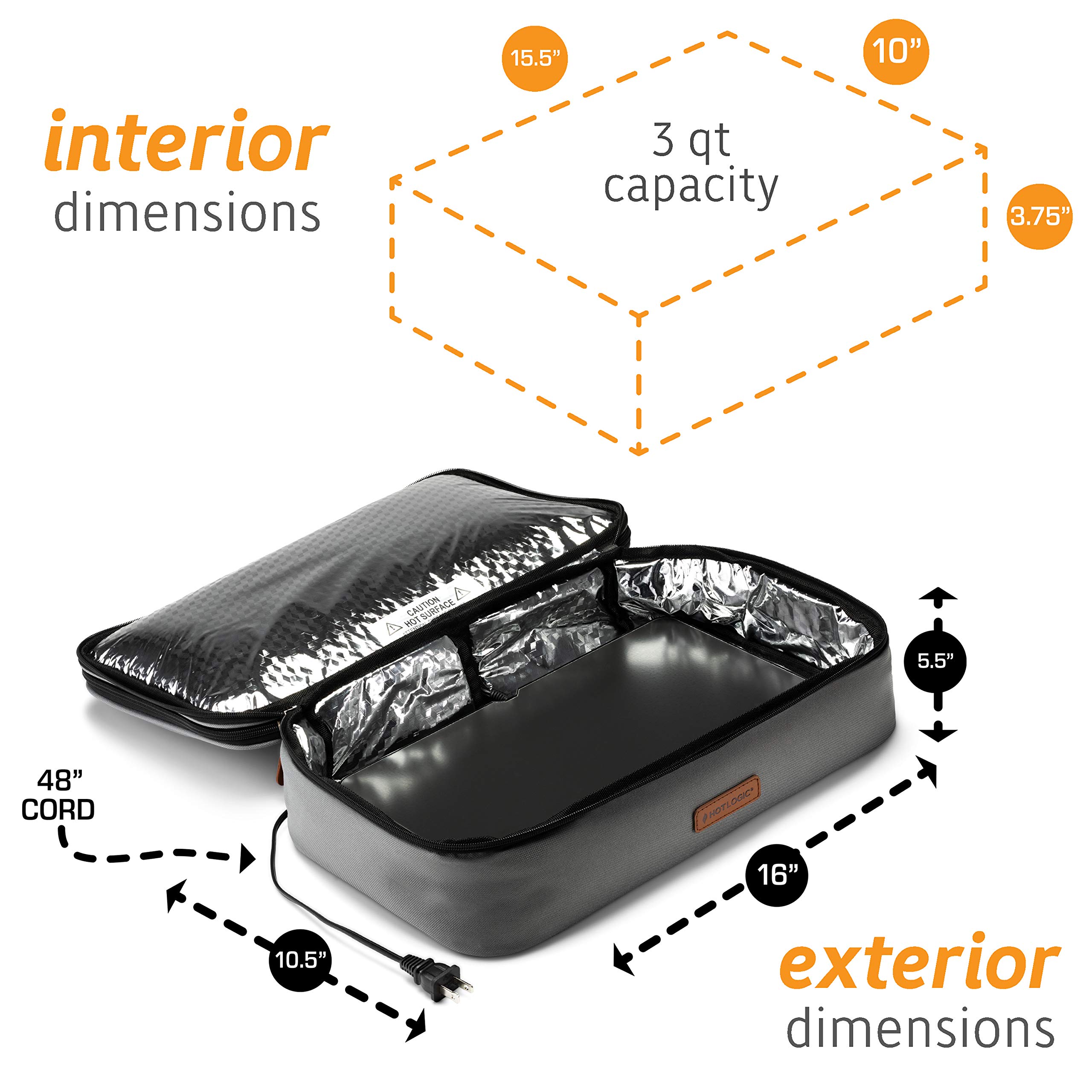 HOTLOGIC Max XP Large Portable Electric Lunch Box Food Heater - Expandable Food Warmer Tote and Heated Lunchbox for Adults Work/Car/Home - Cook, Reheat, and Keep Your Food Warm 120V, Gray