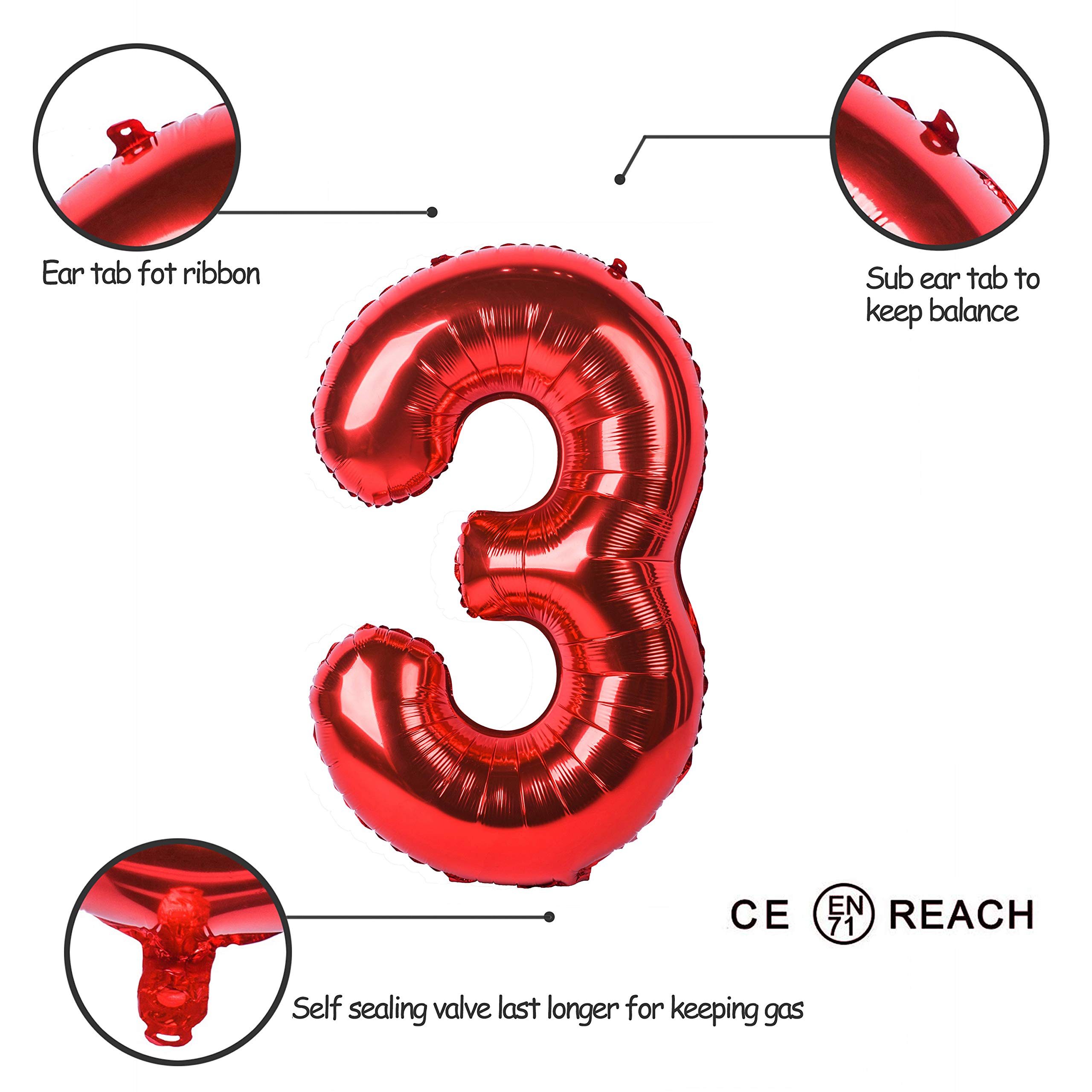 Red 0 balloon 40 Inch Giant Helium Foil Number 0 to 9 Red Balloon Birthday Wedding Party Digital Decorations (Number 0) — view 344