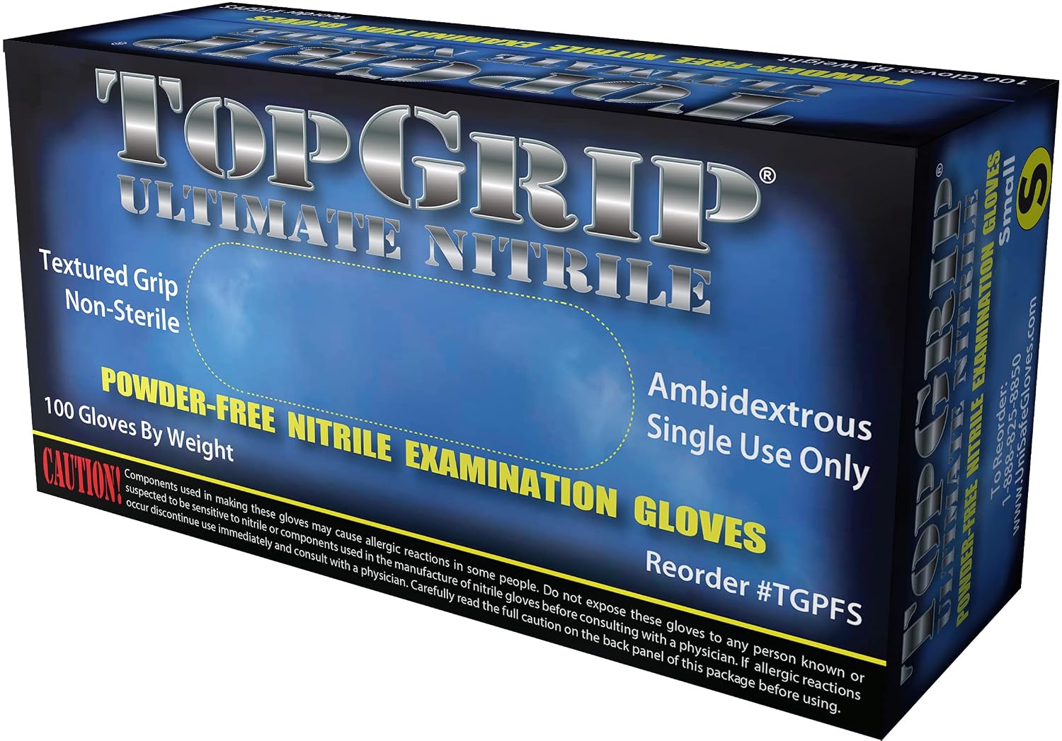 TopGrip Nitrile Exam Gloves, 6 Mil, Disposable, Powder Free, Textured, Case/1000, Small