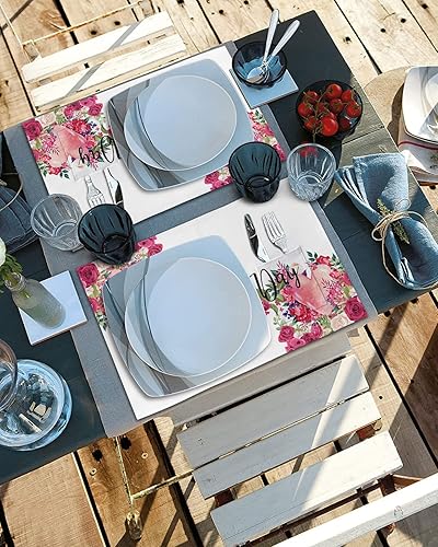 Miniatura 4 de Valentine's Flower Table Placemats for Dining Table Set of 4,Cotton Linen Cloth Kitchen Place Mats with Pocket,Washable SquareRectangleRoundOblong