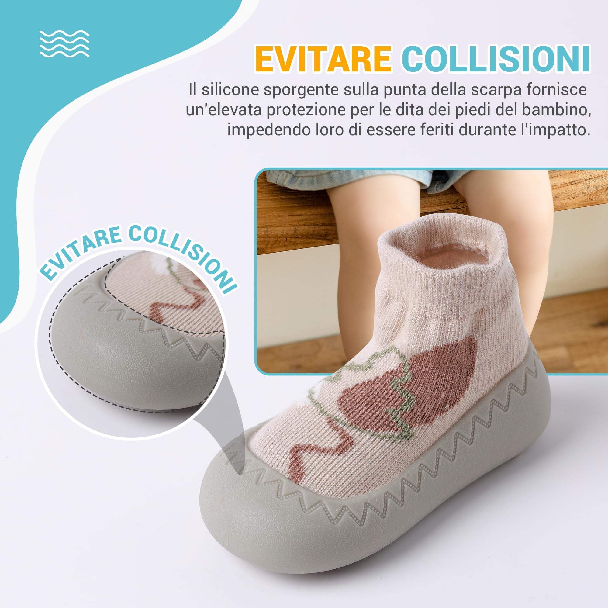 XQ&XG Calzini Scarpe Antiscivolo per Bambini, Scarpe Primi Passi Neonato, Suola Morbida Antiscivolo, Scarpe Traspiranti per Bambino Unisex Calzino Pantofole