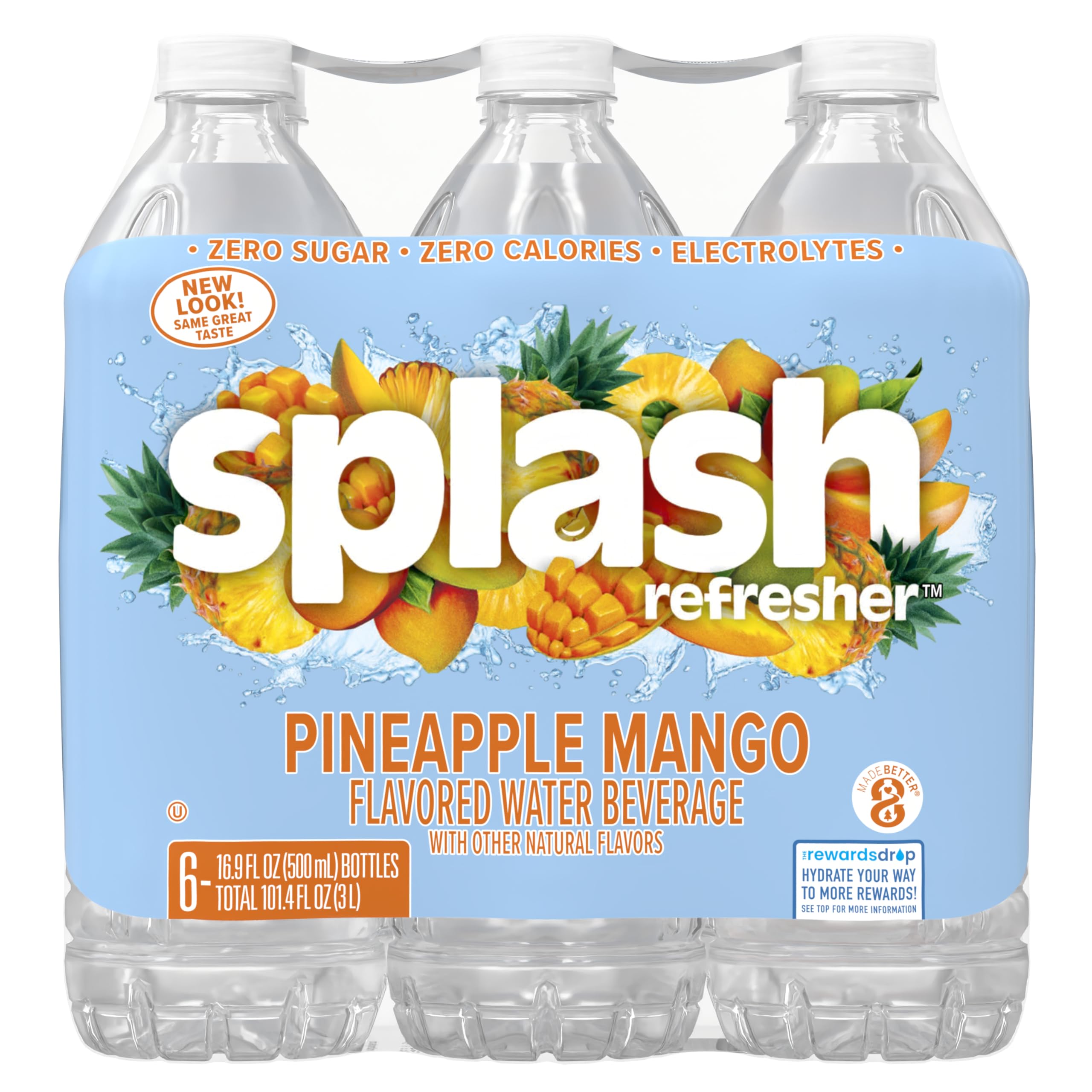 Splash Refresher Pineapple Mango Flavor Water Beverage 16.9 Fl Oz Plastic Bottle Pack of 24