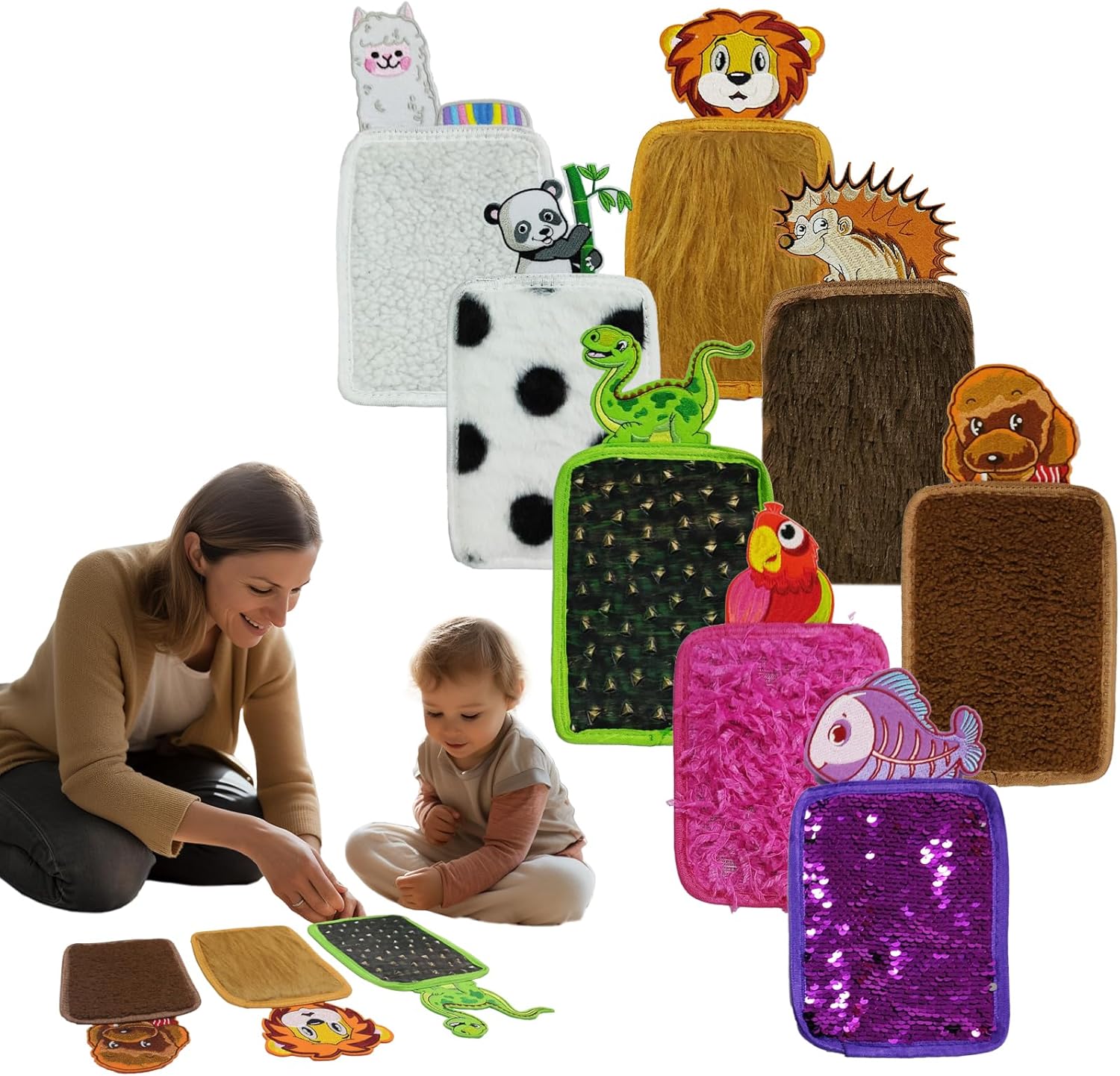 Sensory Mats for Autistic Children – 8 Pcs Animal Hair Sensory Tiles Floor for Kids – Autism Tactile Sensory Toys – Sequin Fabric Sensory Wall Squares
