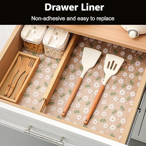 Vista 34 de INNOLITES Kitchen Cabinet Shelf Liner Non-Adhesive Refrigerator & Drawer Liner Waterproof, Oil-Proof EVA with Floral Pattern Easy to Cut &