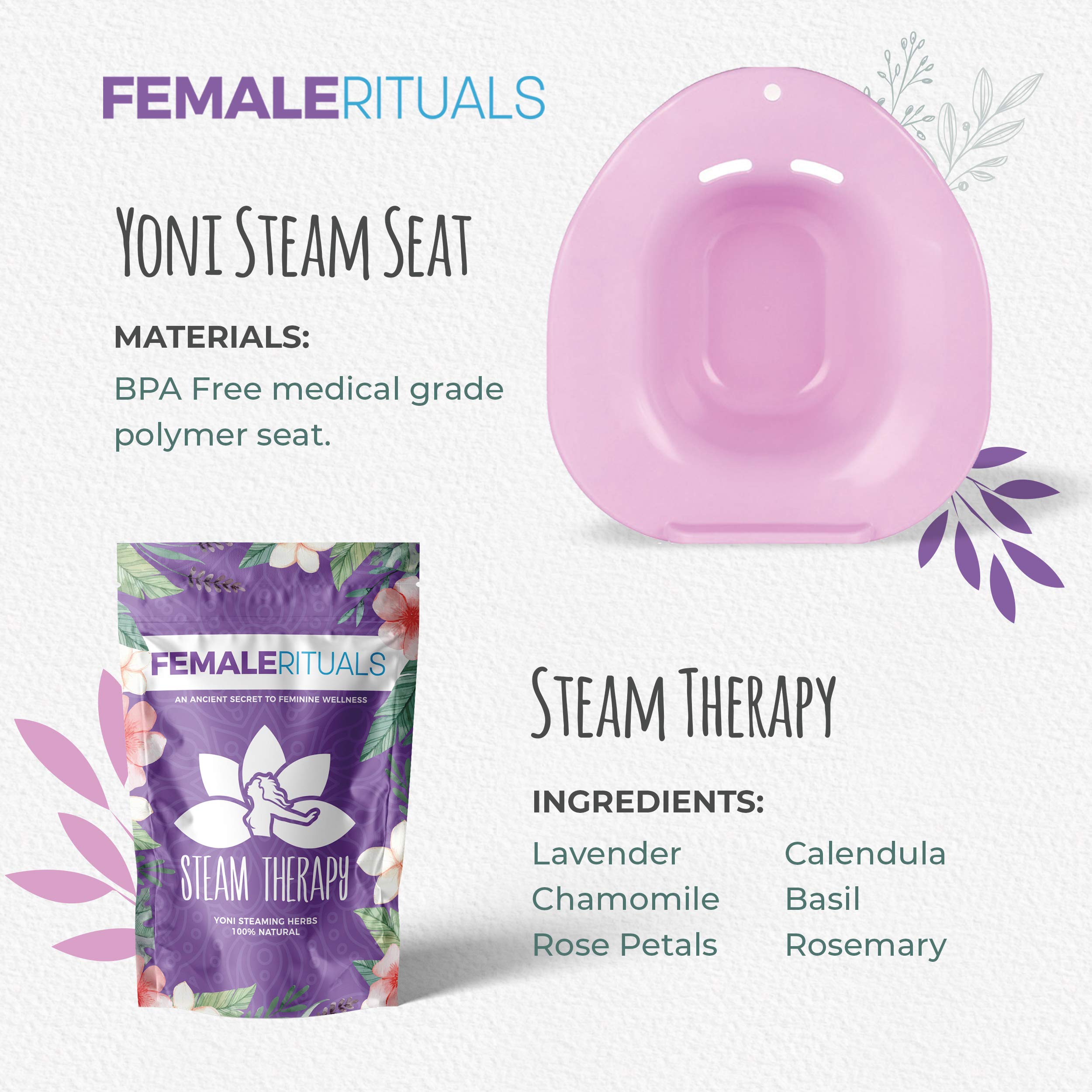Female Rituals Yoni Steam Seat Kit with Yoni Steam Herbs (4 Ounce) Steam Bundle Yoni Steam