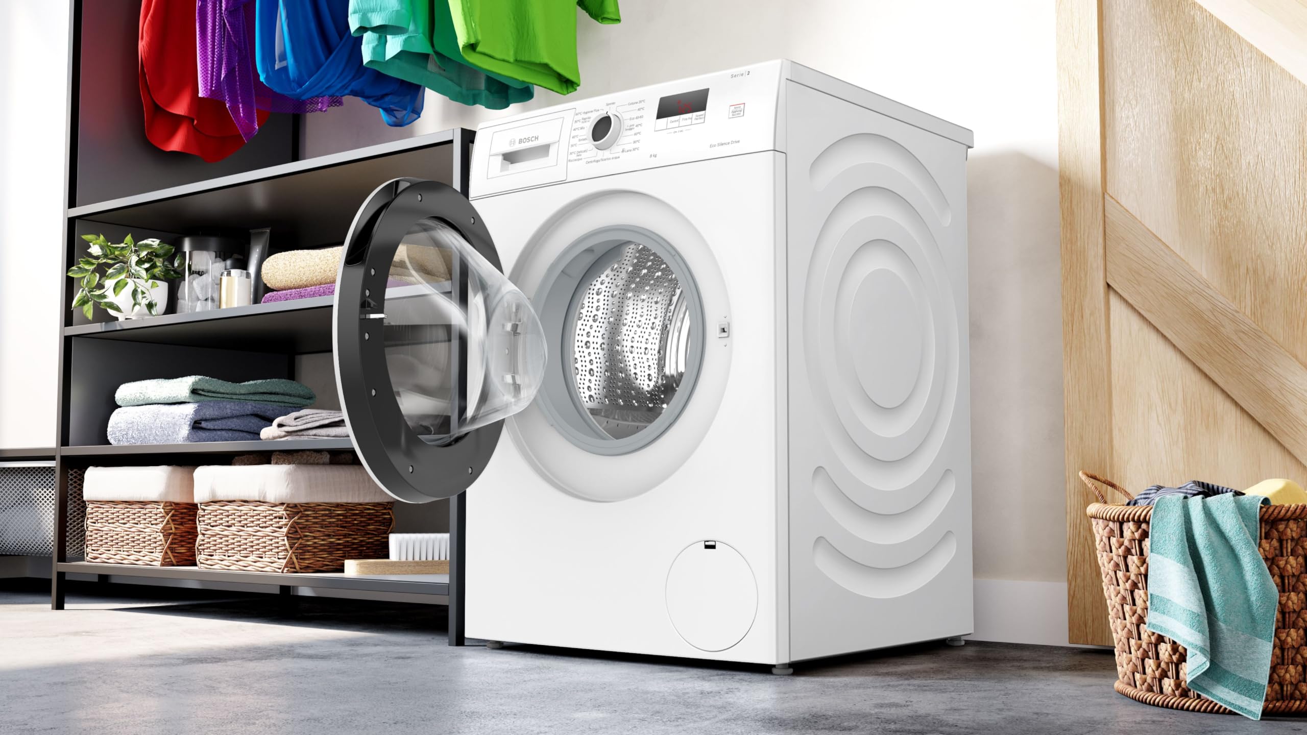 Bosch Elettrodomestici WGE03200IT Serie 2 - Lavadora de carga frontal, capacidad 8 kg, 1200 rpm, Hygiene Plus: lavado higiénico incluso a 40 °C, blanco, 60 cm