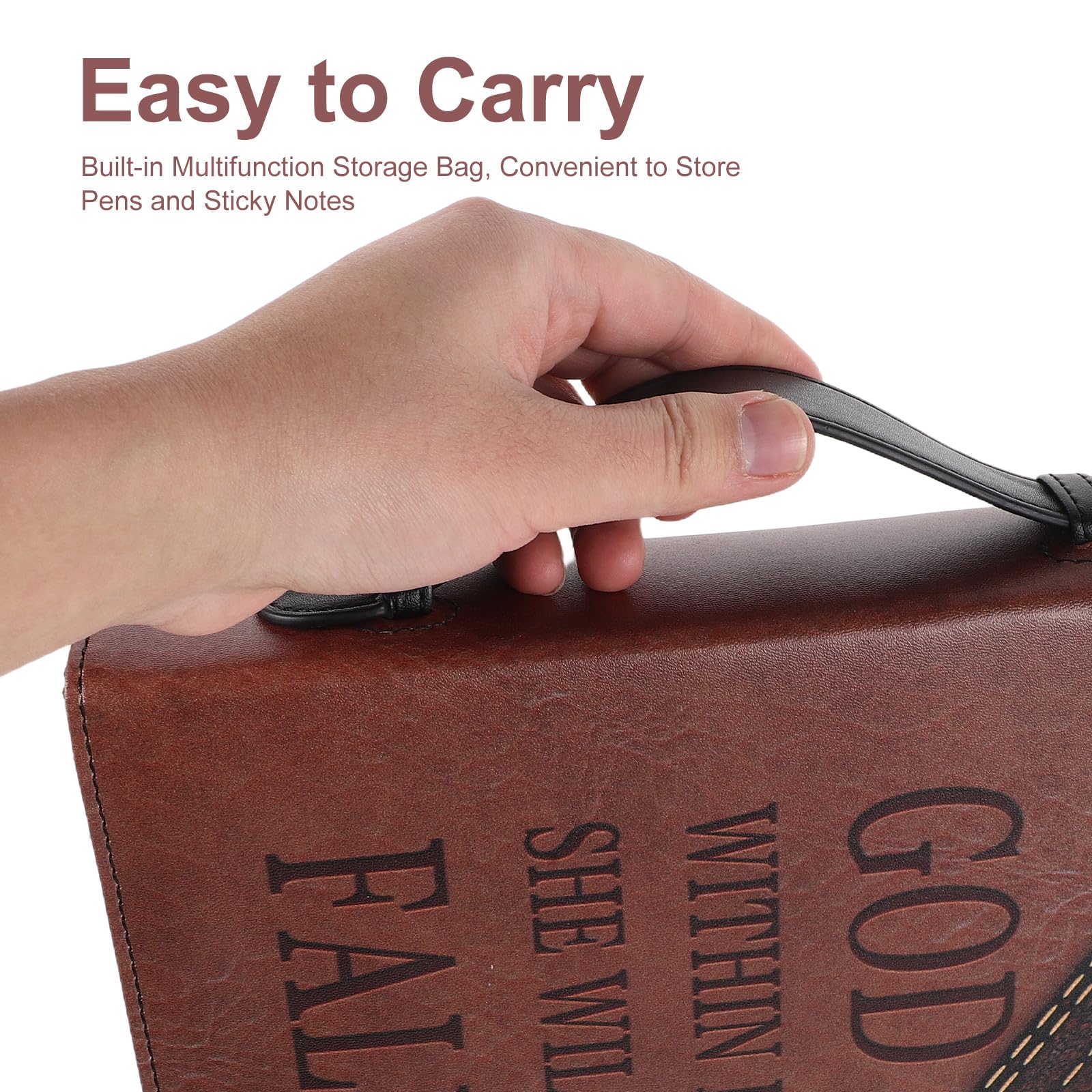 Estuche Protector Biblia Grande con Asa y Bolsillos Múltiples, Funda Resistente al Agua de Pu para Estudio Escrituras y Uso Iglesia