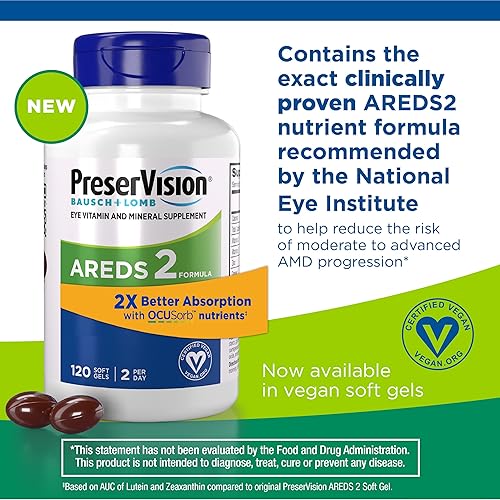 Miniatura 8 de PreserVision AREDS 2 Suplemento vitamínico y mineral para ojos con OCUSorb, 120 geles suaves veganos, contiene luteína, zeaxantina, vitamina C,
