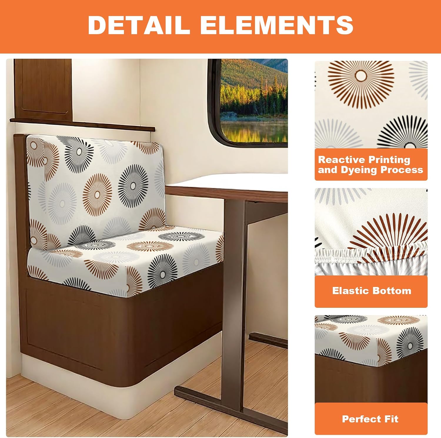 FUANGUI RV Dinette Cushion Covers - Stretch Camper Cushion Booth Seats Replacement - Washable Sofa Furniture Protector (C35, 2 Bench & 2 Backrest Cover)