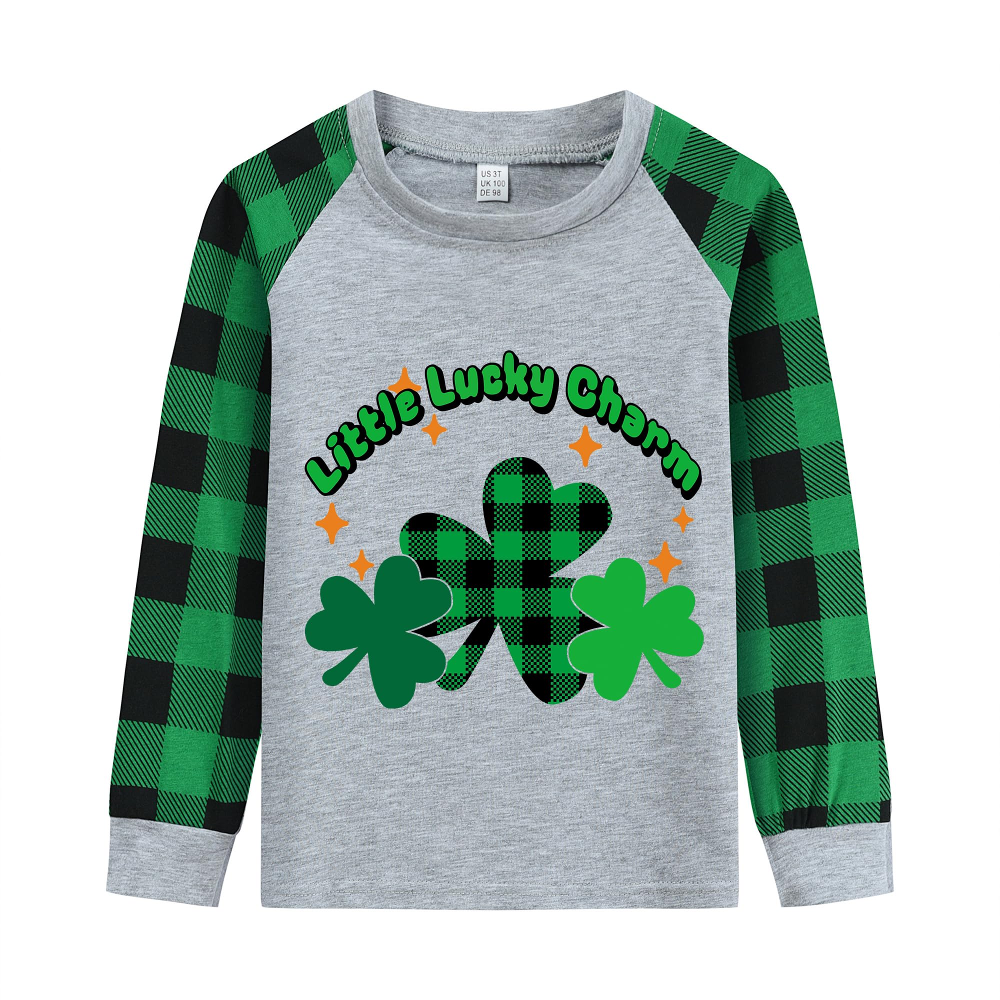 Boys St. Patrick's Day Shirt Shamrock Truck Long Sleeve Shirts Patchwork Clover Dinosaur Plaid Raglan Tee Tops 2-7 Years